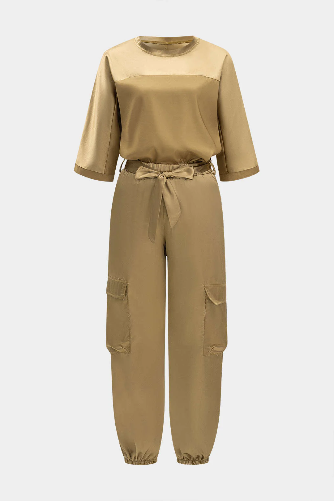 Satin Tank Top and Tie-Up Pocket Trousers Outfit Set