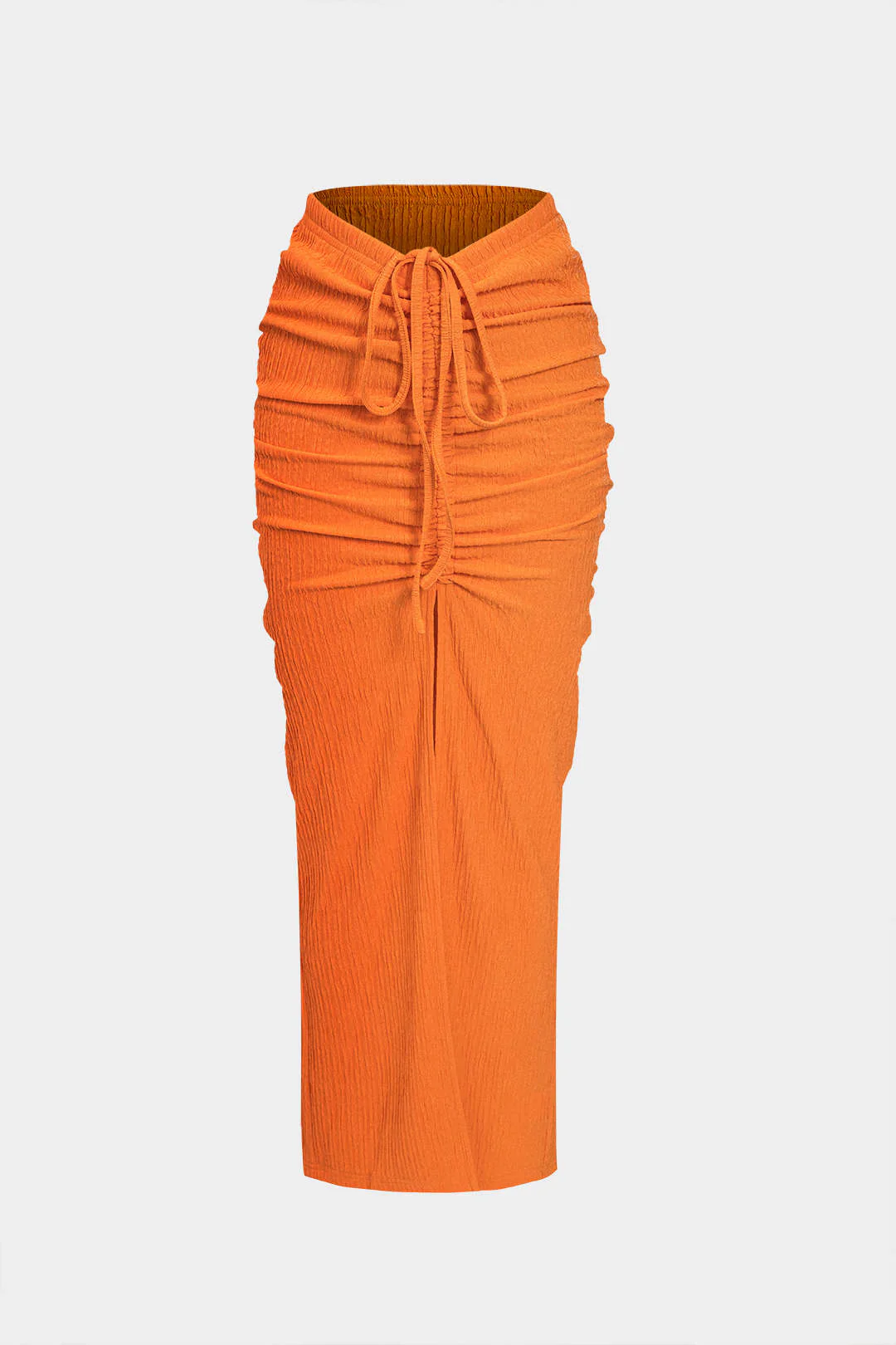 Textured Cropped Top and Drawstring Ruched Skirt Outfit Set