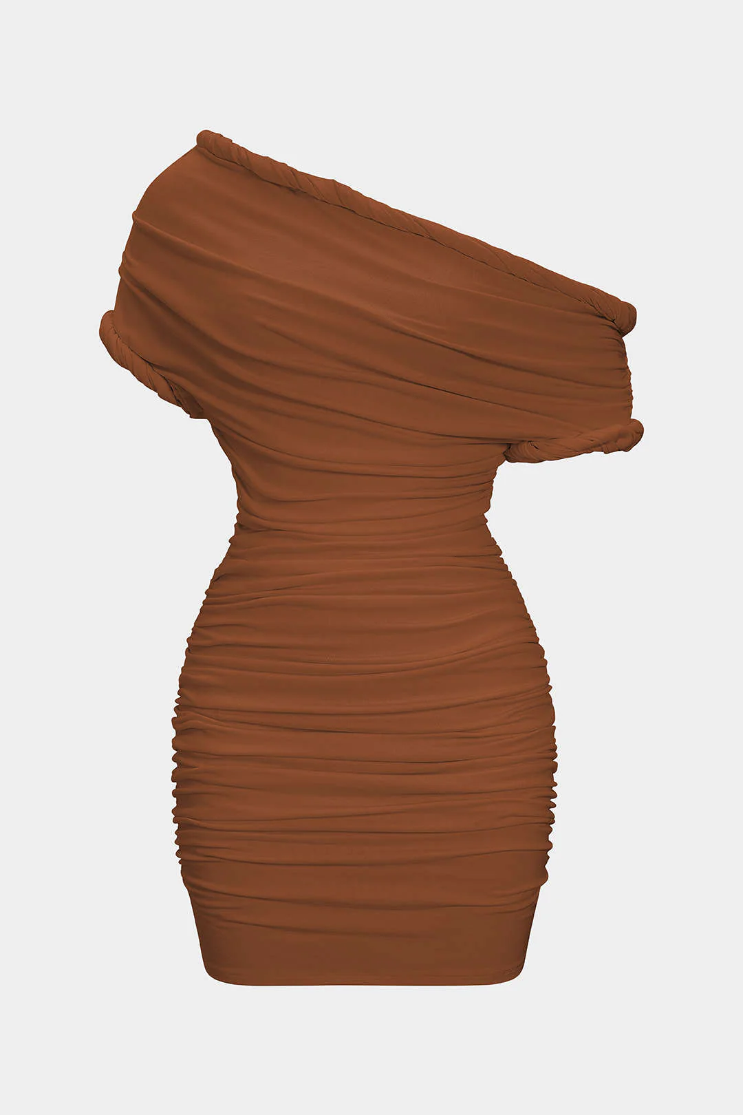 Asymmetrical Ruched Twist Knot Short Sleeve Mini Dress