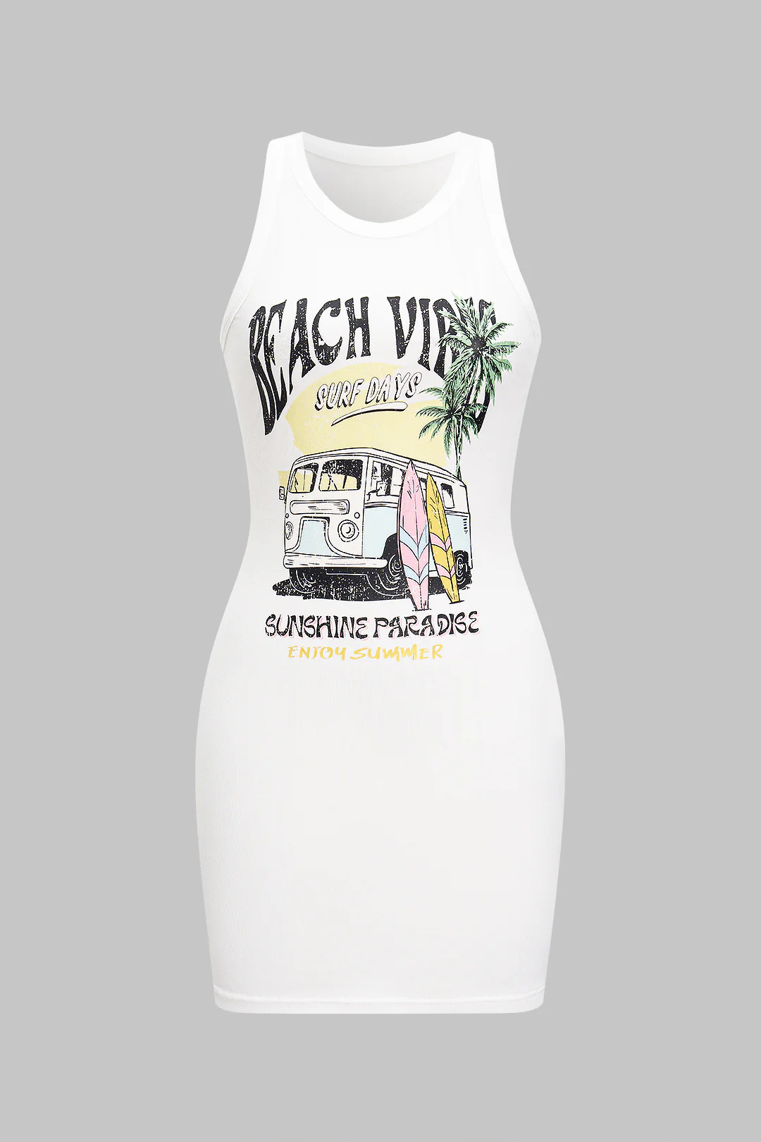 Car Letter Print Sleeveless Mini Dress