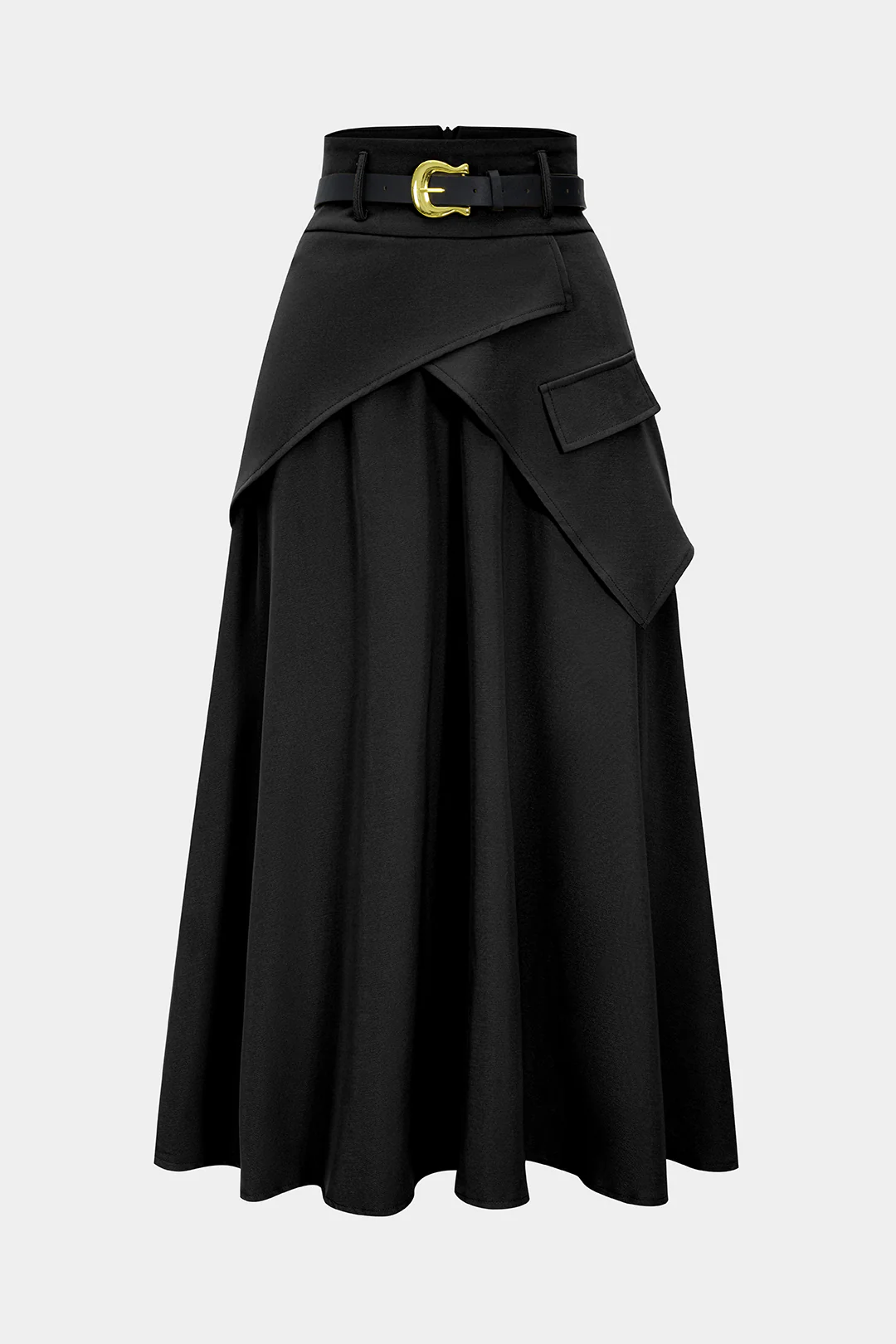 Belted Asymmetric Ruched High-Waist Skirt