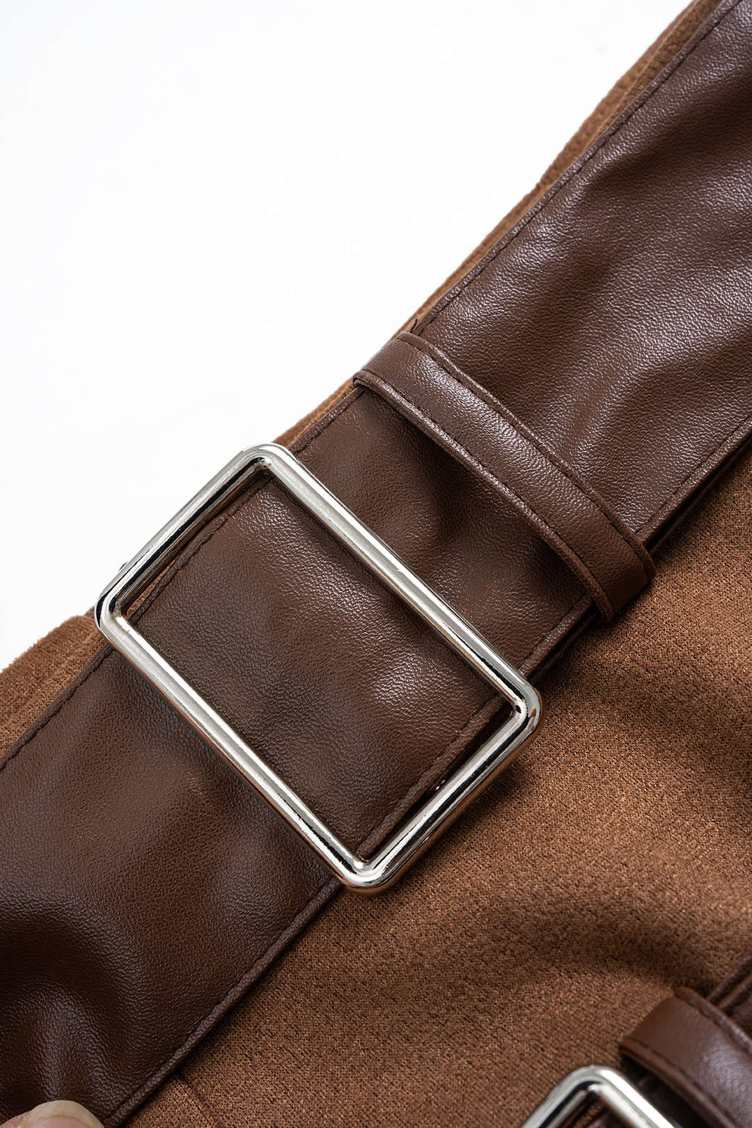 High Waist Slit Belted Suede Skirt