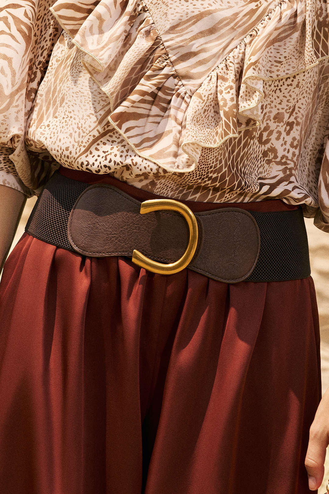 Faux Leather Patchwork Wide Metallic Buckle Belt