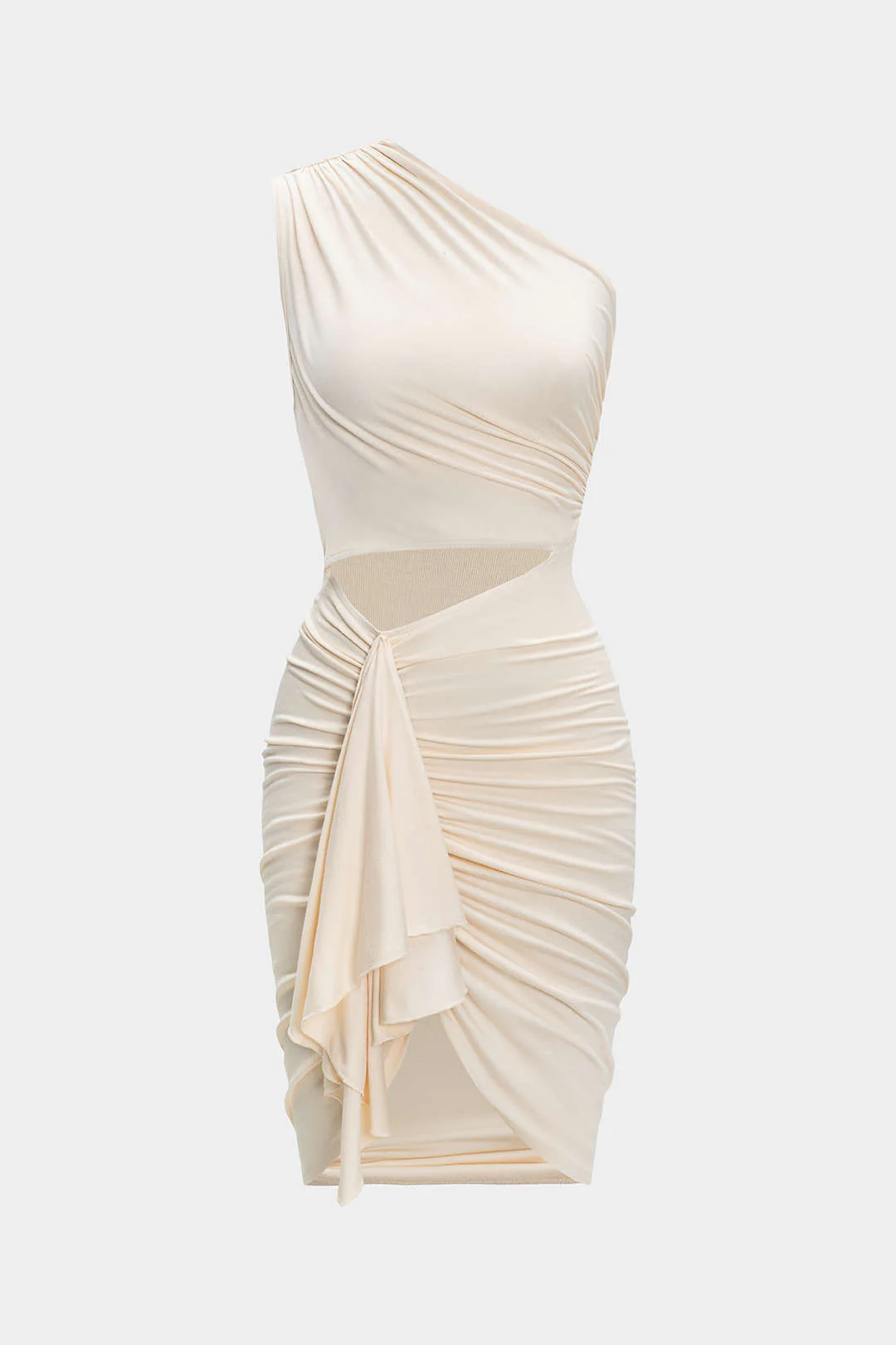 Ruched Asymmetrical Cut Out Midi Dress