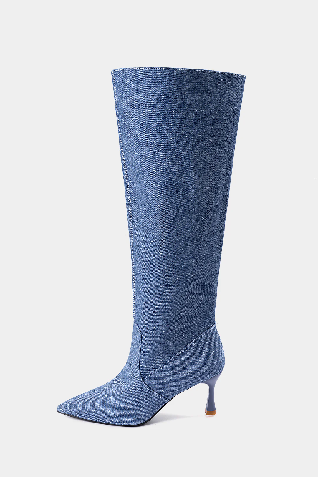 Denim Zipper Pointed Mid Calf Boots