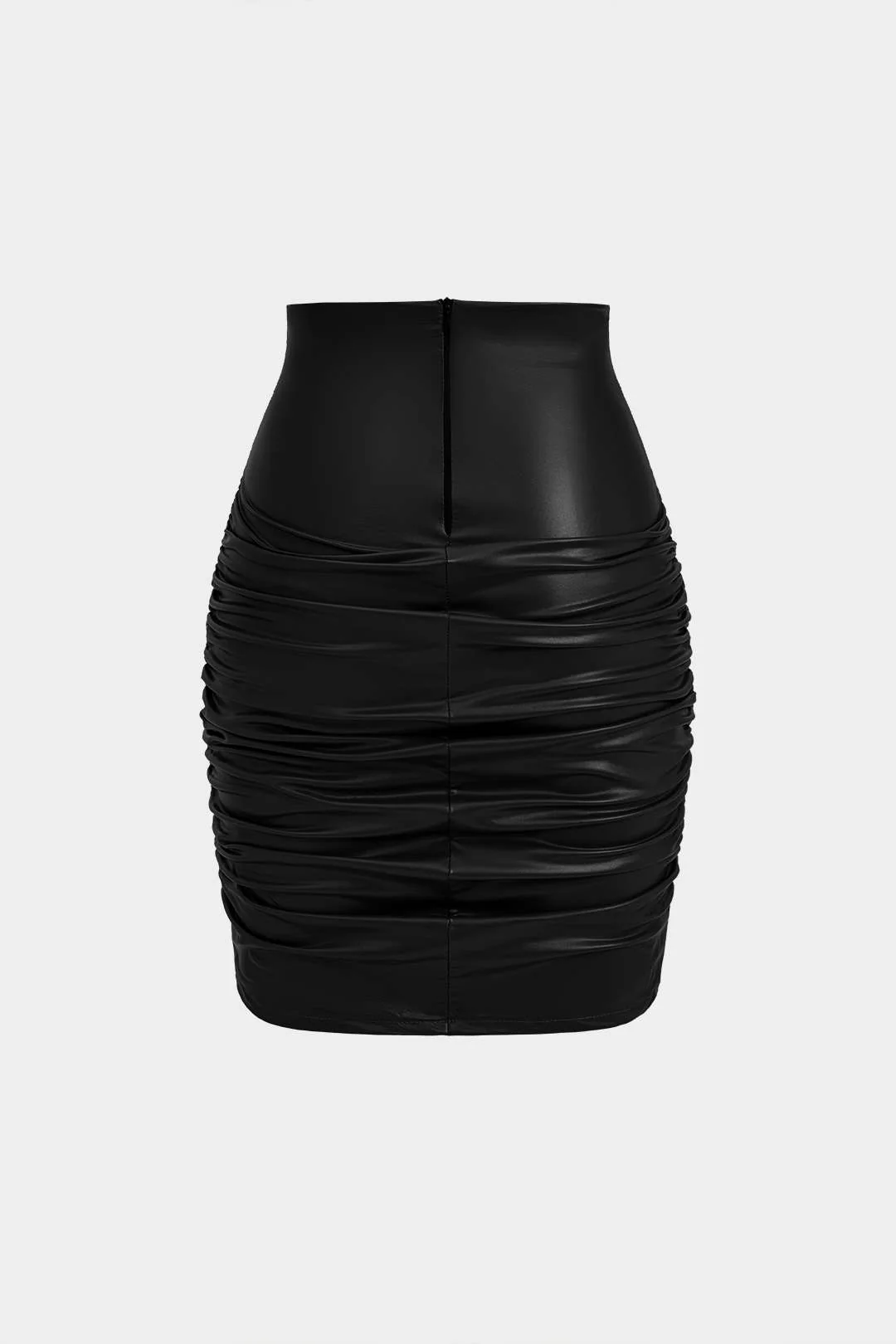 Solid Faux Leather Gathered Skirt