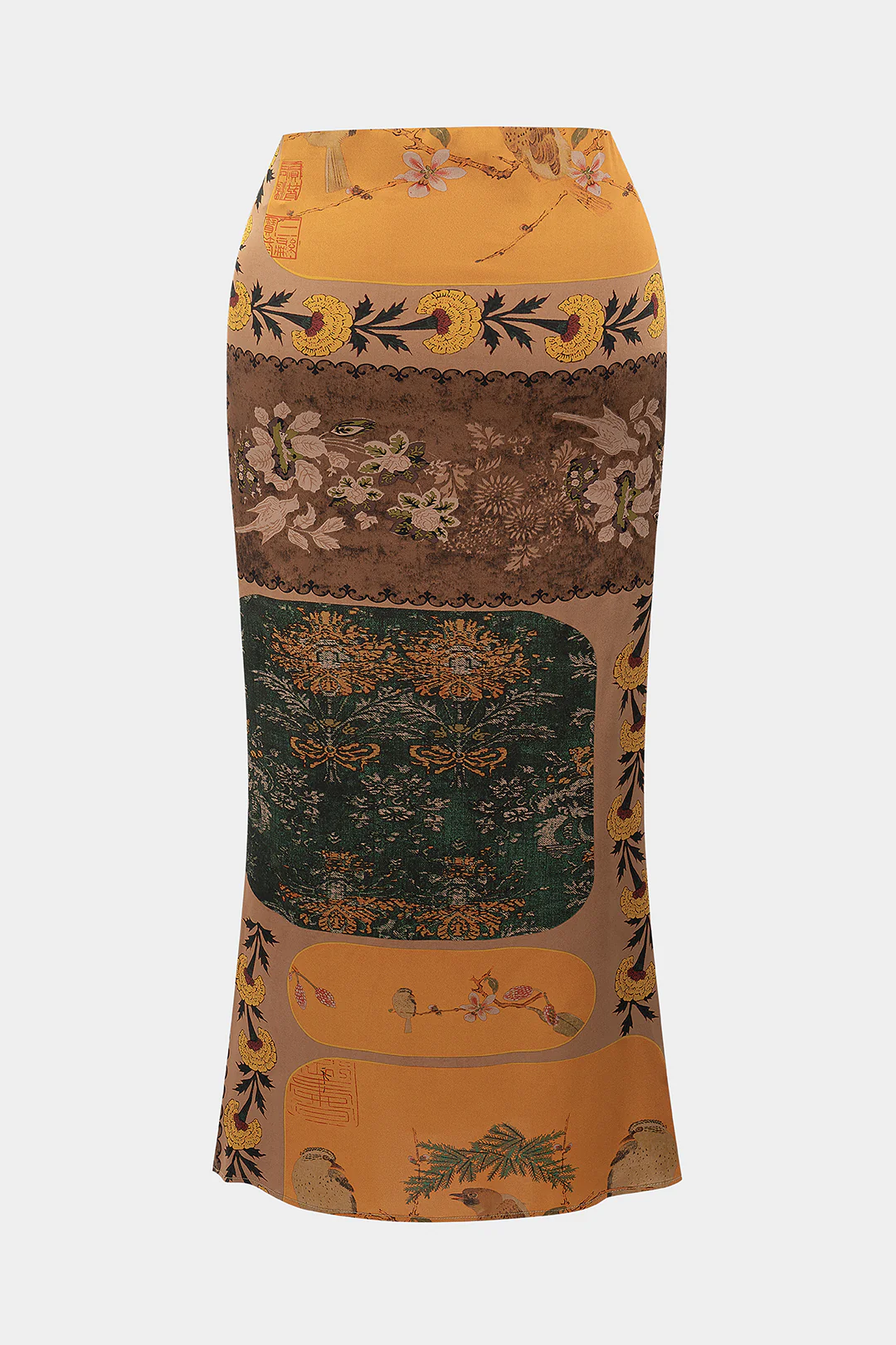 Plus Size Vintage Print Satin Tie-Front Skirt