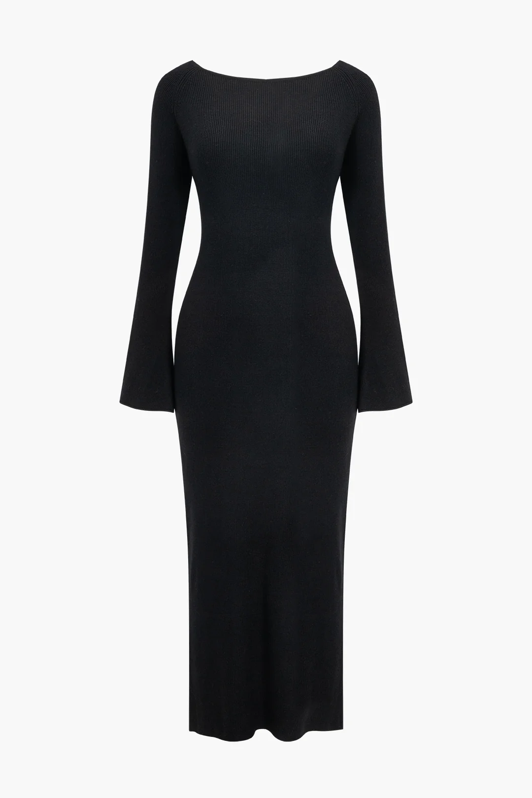 Solid Knit Bell Sleeves Lace Up Cut Out Backless Dress