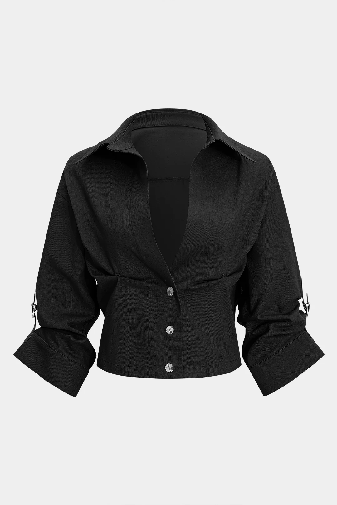 Buttoned Ruched Short-Sleeved Shirt