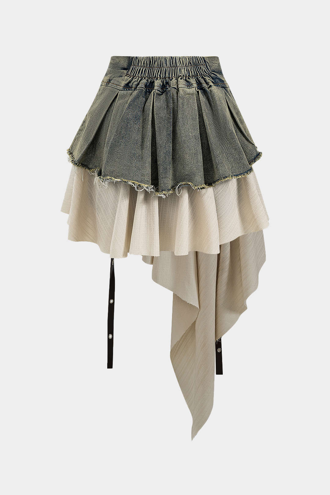 Denim High-Waisted Patchwork Skirt