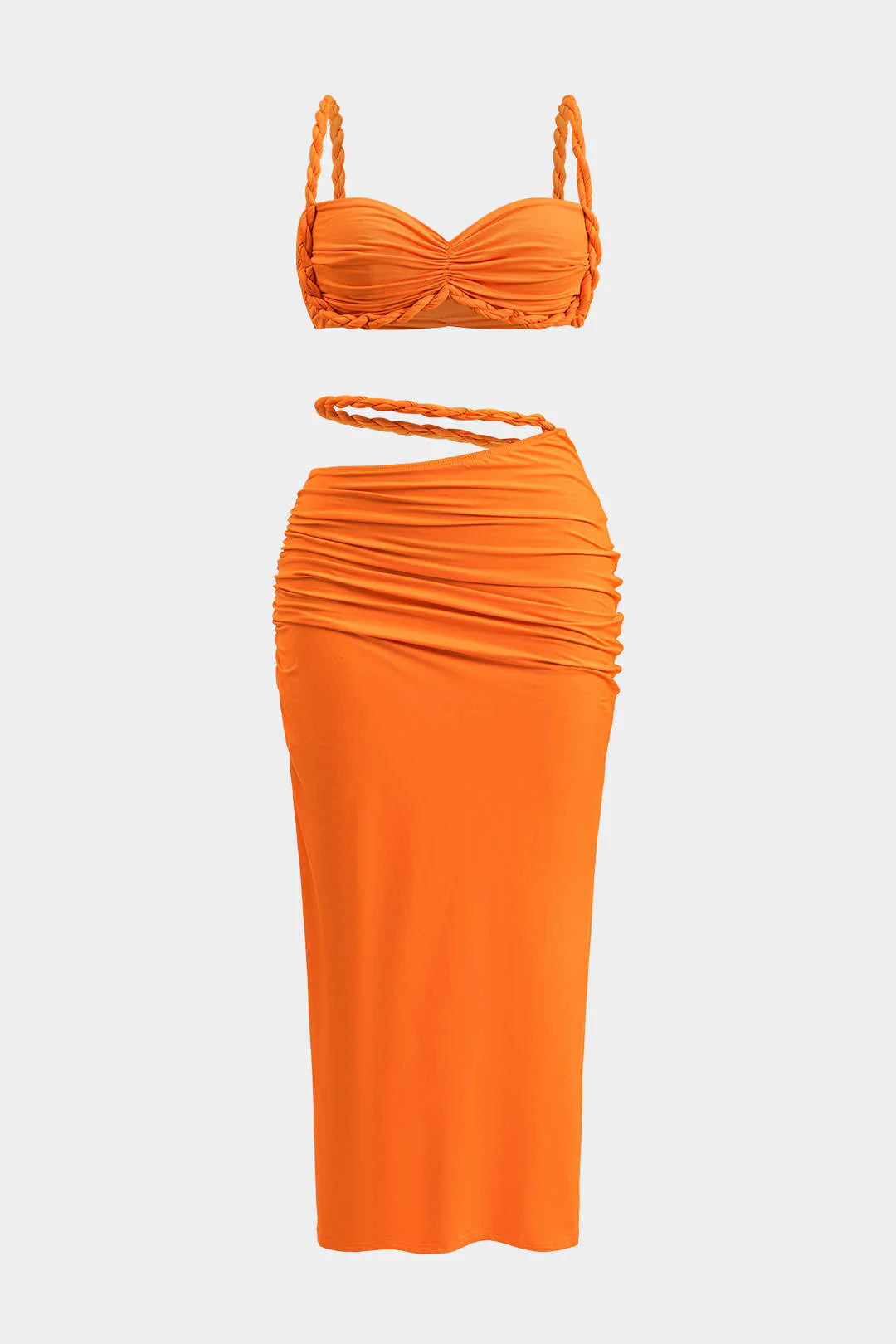 Plus Size Ruched Braided Cut-Out Backless Tank Top and Skirt Ensemble