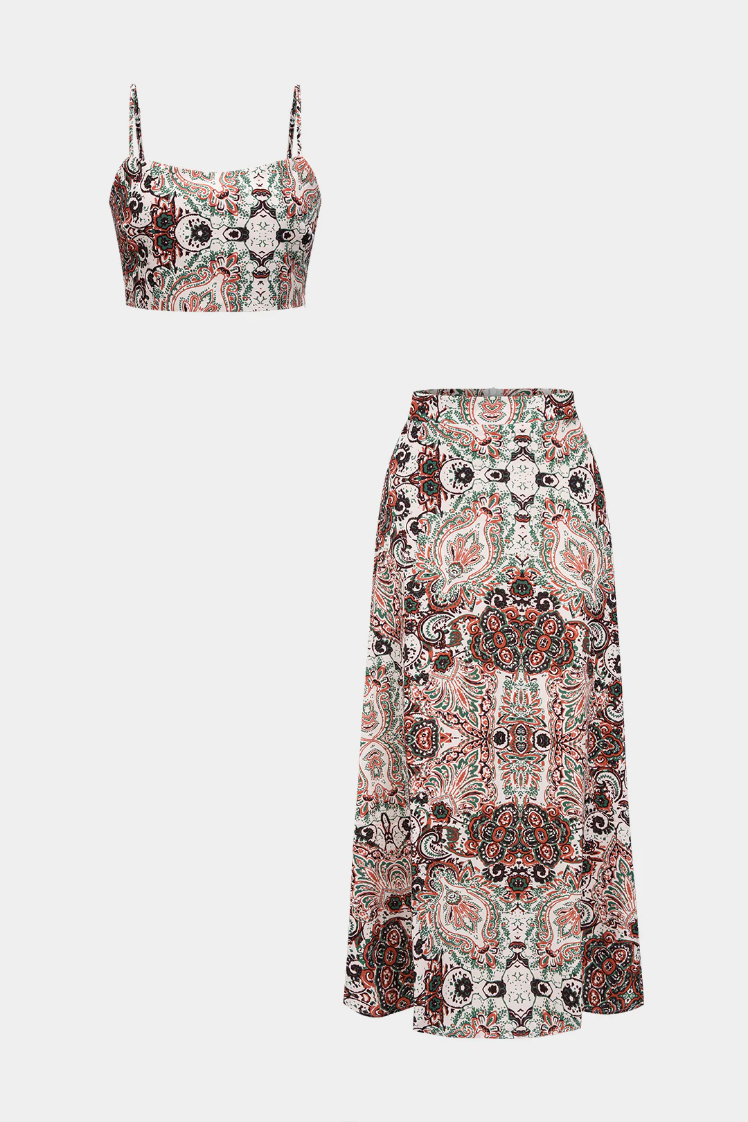 Bohemian Print Bow Slip Cami Top And Skirt Set