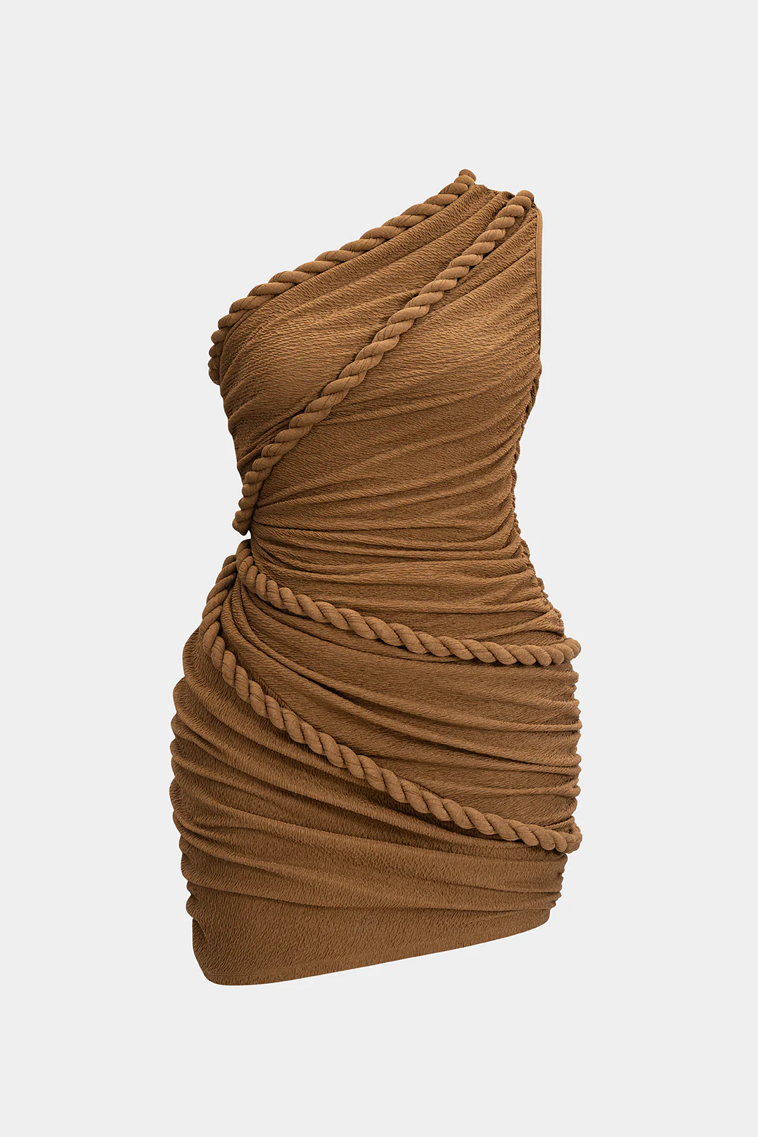 Plus Size Ruched One Shoulder Twist Knot Sleeveless Mini Dress