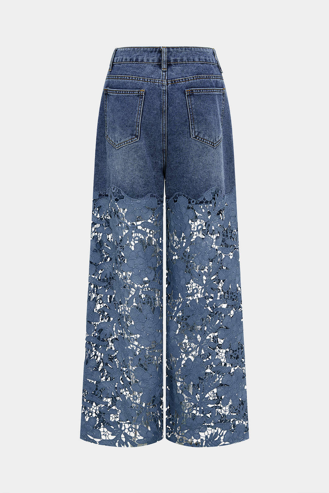 Lace Cut-Out Patchwork Wide-Leg Denim Jeans