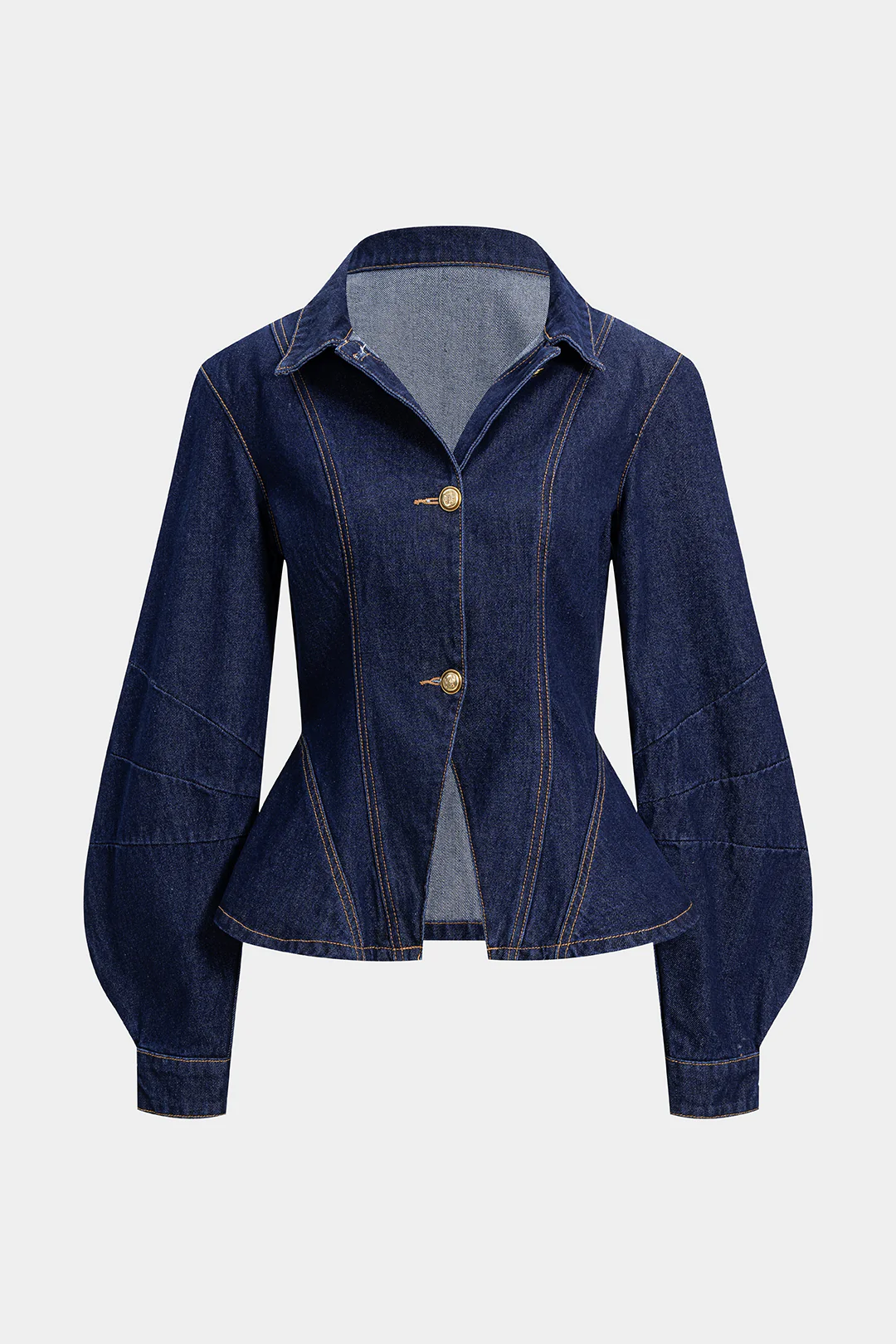 Metallic Ruched Denim Button Outerwear