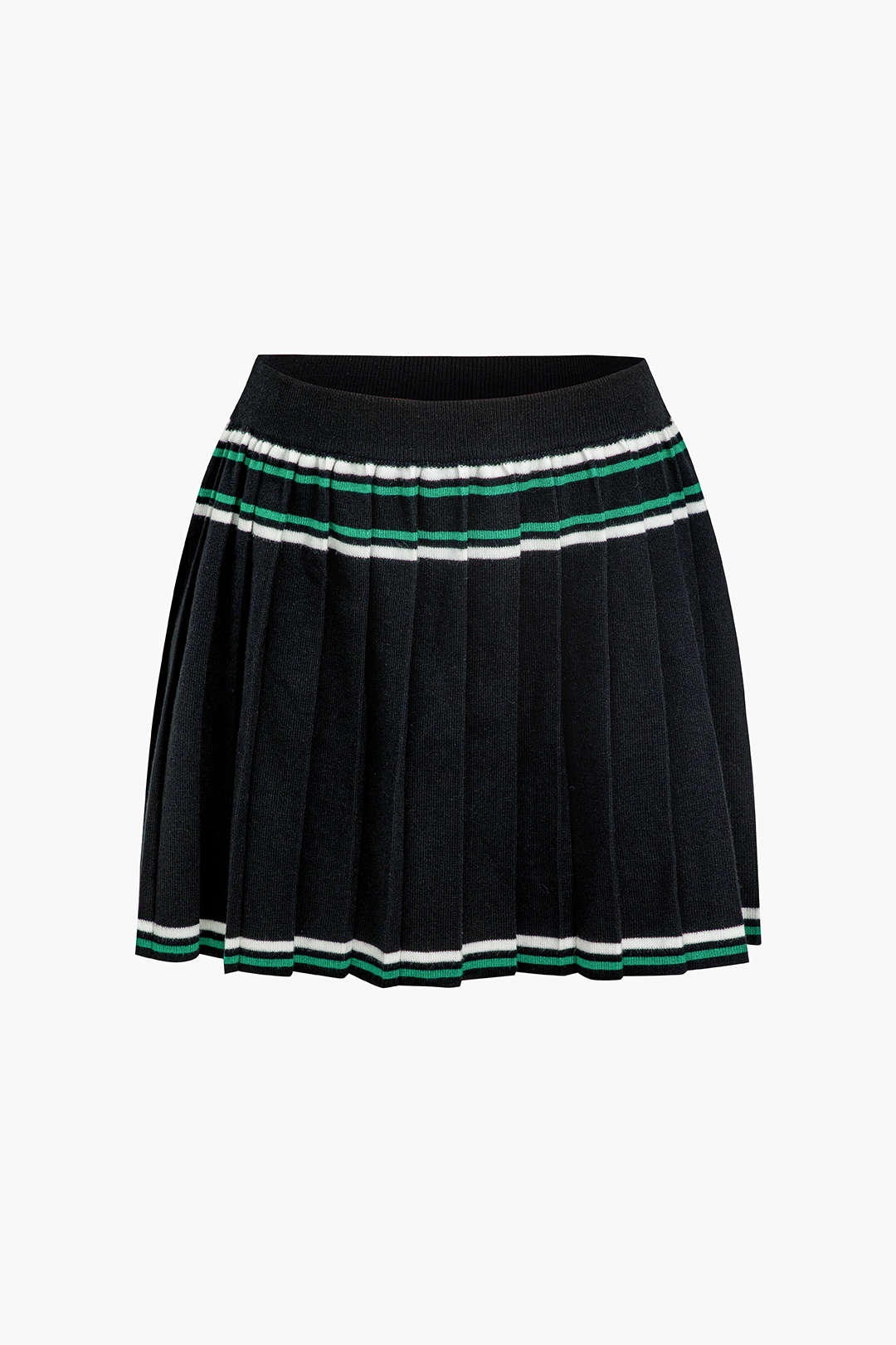 Color Block Knit Pleated Mini Skirt