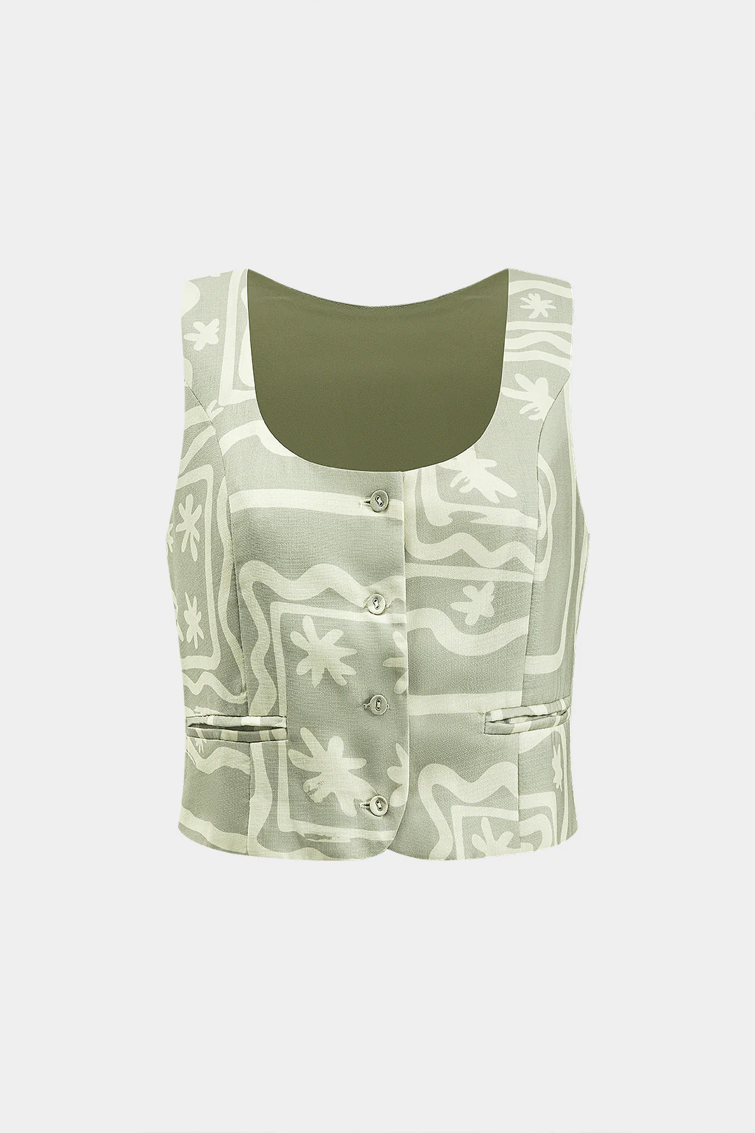 Geometric Print Button Pocket Tank Top And Zipper Skirt Set