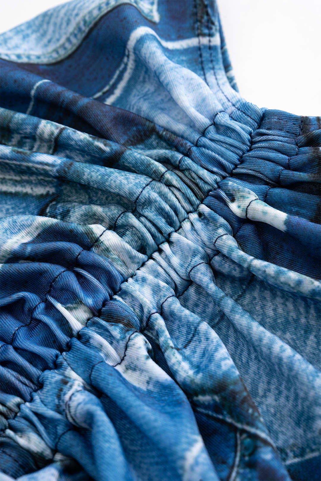 Denim Print Backless Drawstring Bikini Set