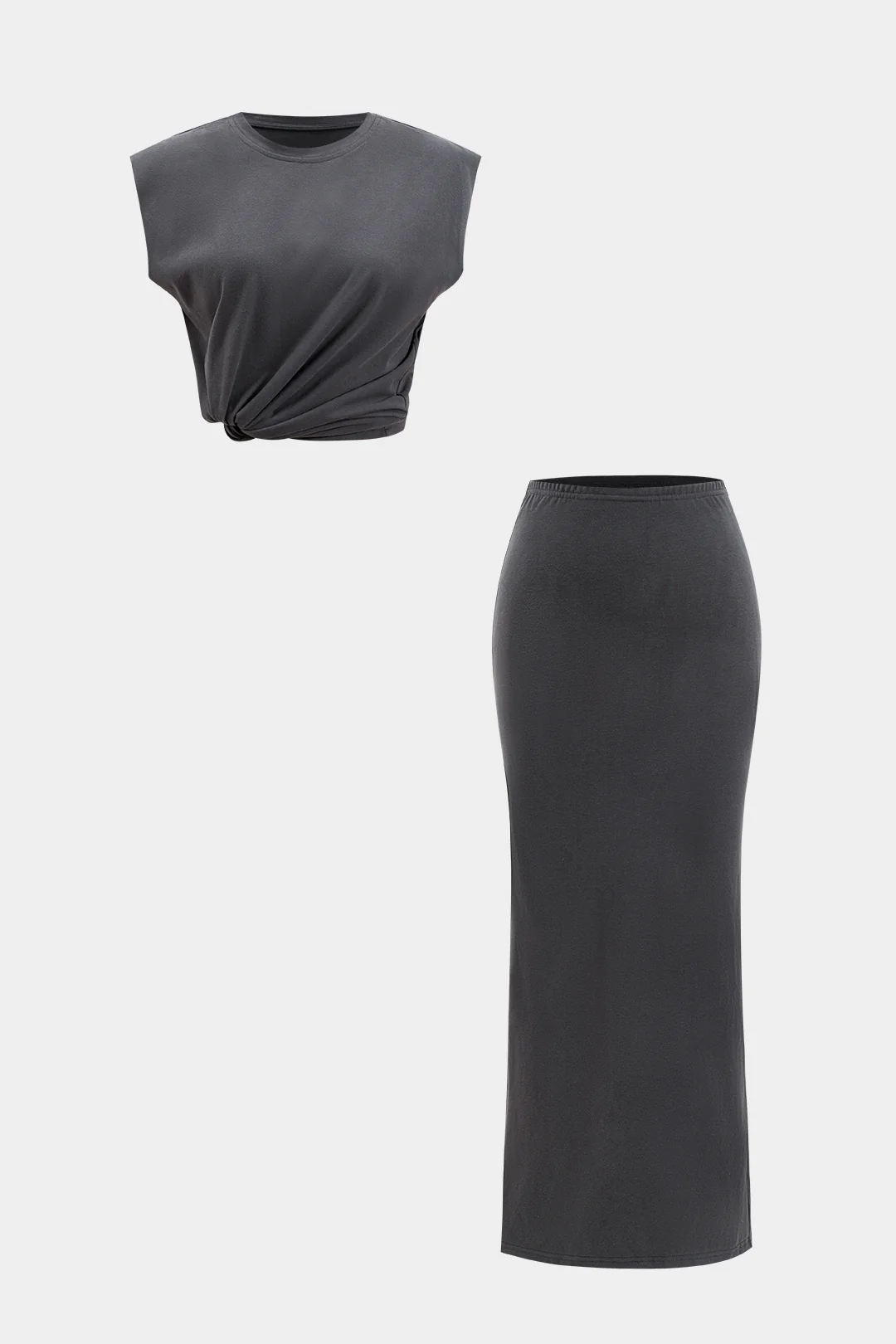 Ruched Sleeveless Top And Skirt Set