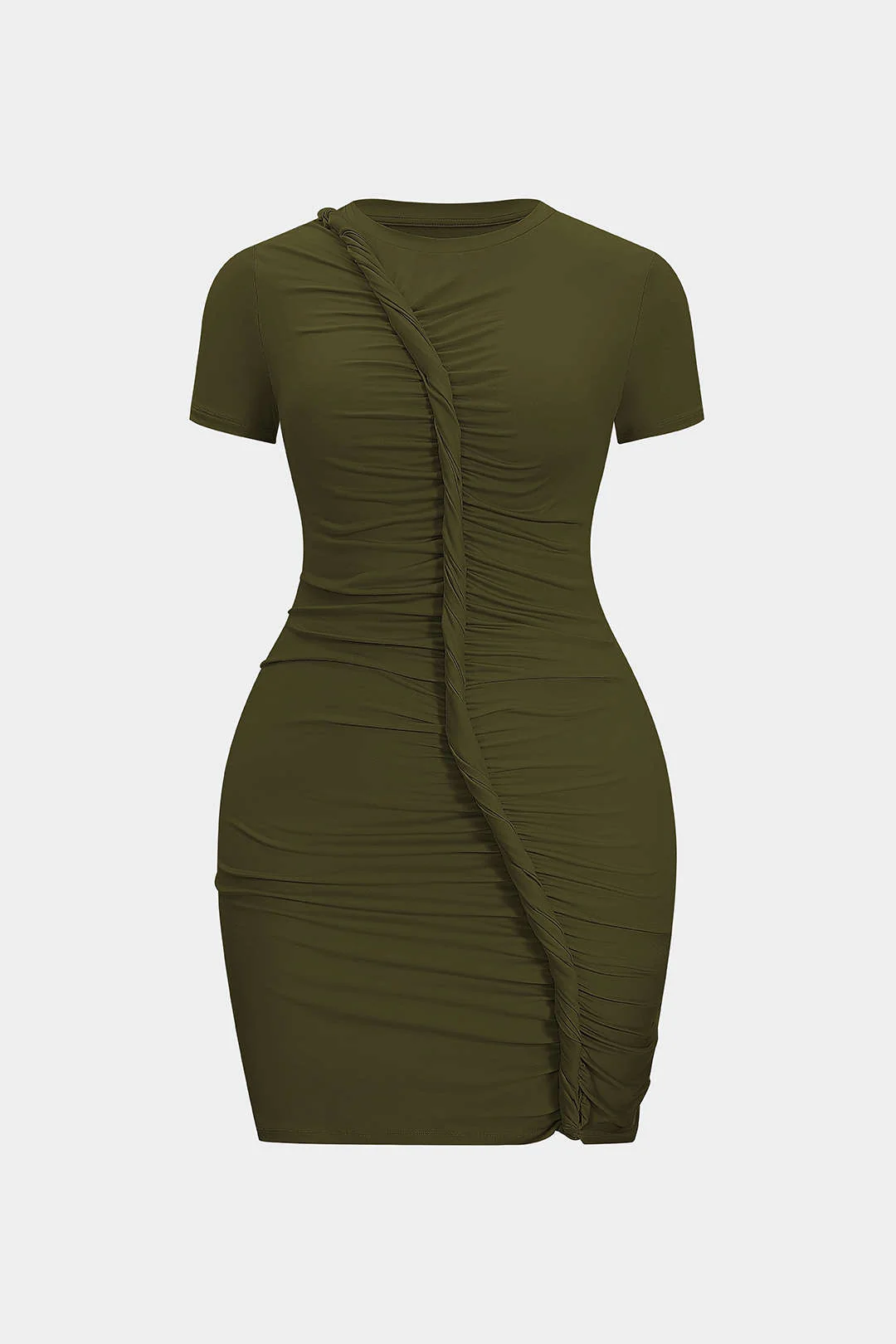 Plus Size Twisted Knot Ruched Short Sleeve Mini Dress