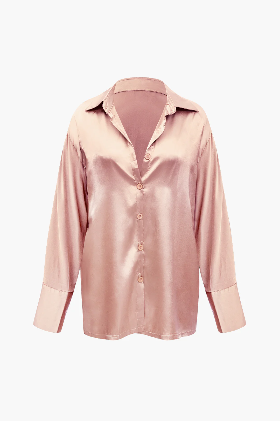 Satin Button-Up Long-Sleeve Shirt and Pants Ensemble