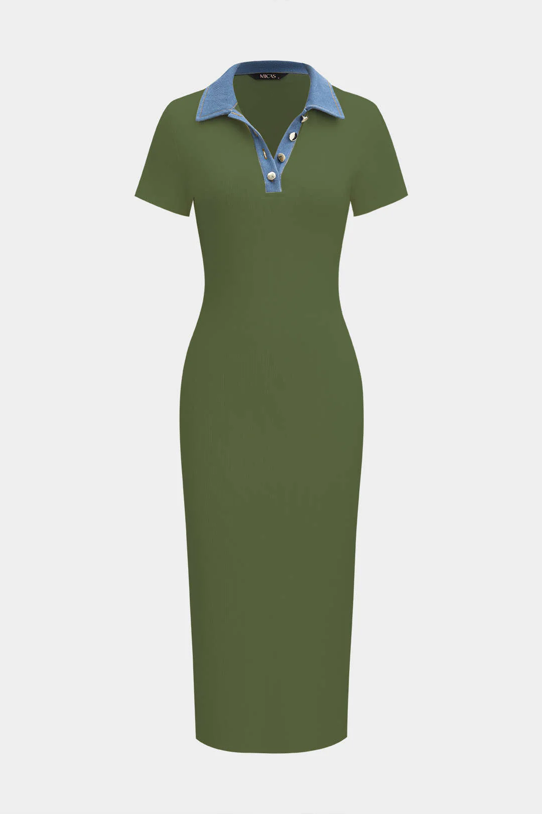 Patchwork Denim Short Sleeve Midi Dress