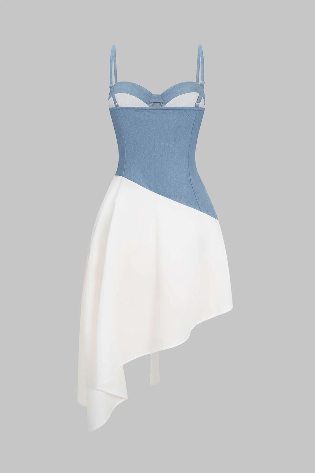 Asymmetrical Washed Patchwork Denim Sleeveless Midi Dress