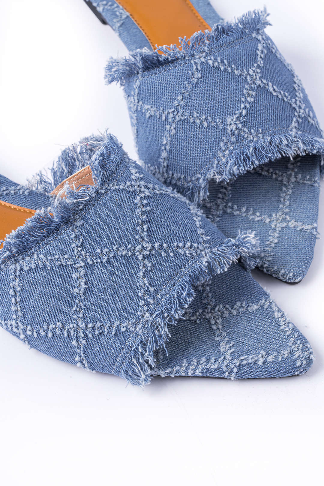Denim Fringe Point Toe Flat Slippers