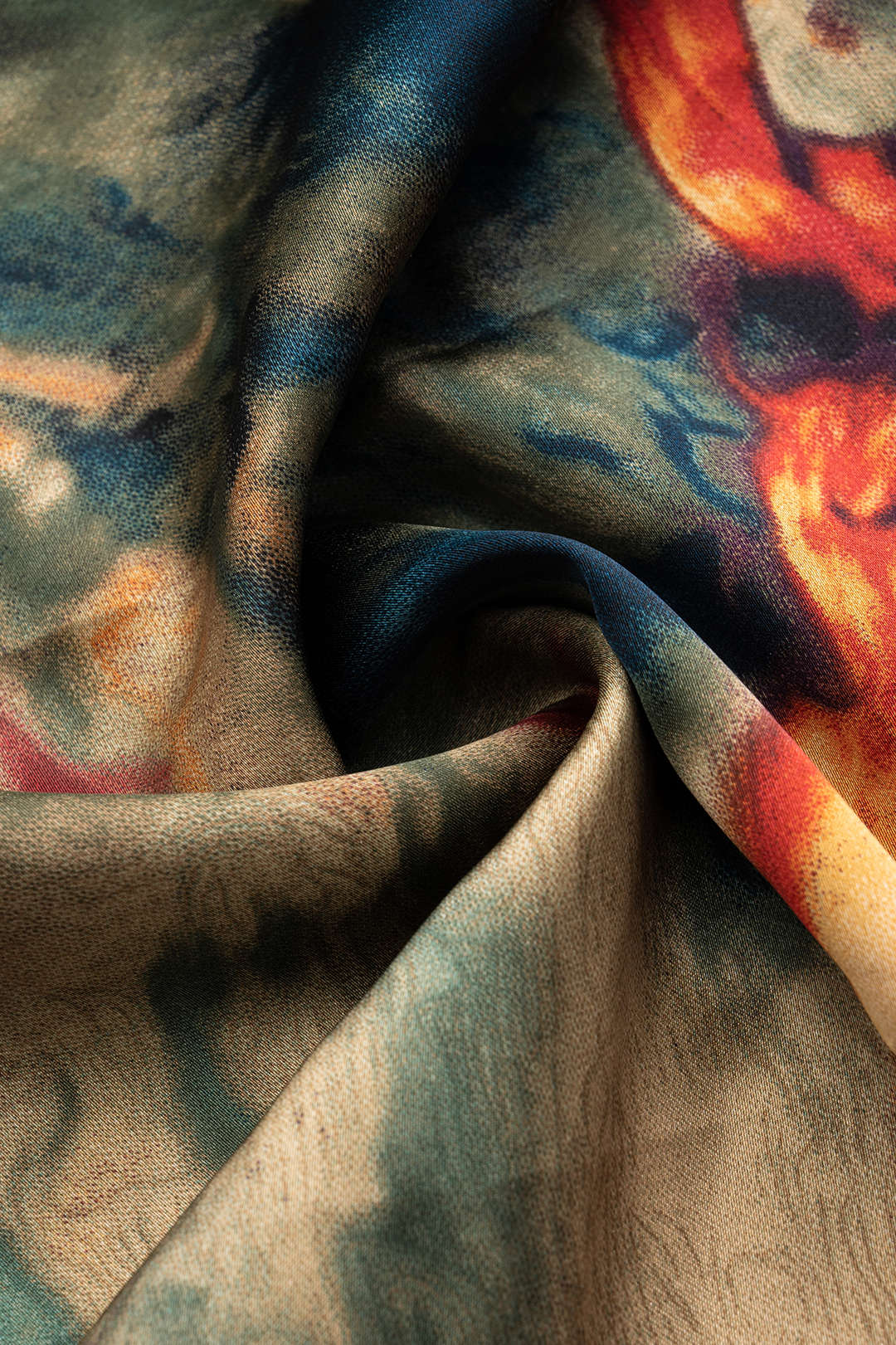 Plus Size Satin Abstract Pattern Draped Cowl Neck Slip Sleeveless Slit Midi Dress