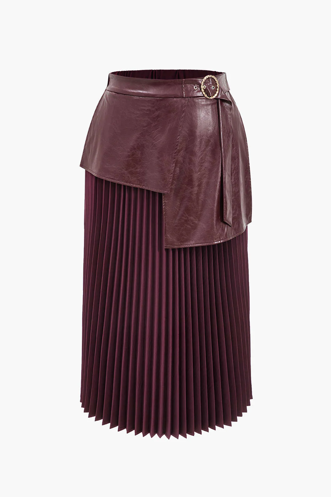 Plus Size Faux Leather Patchwork Pleated Asymmetric Skirt