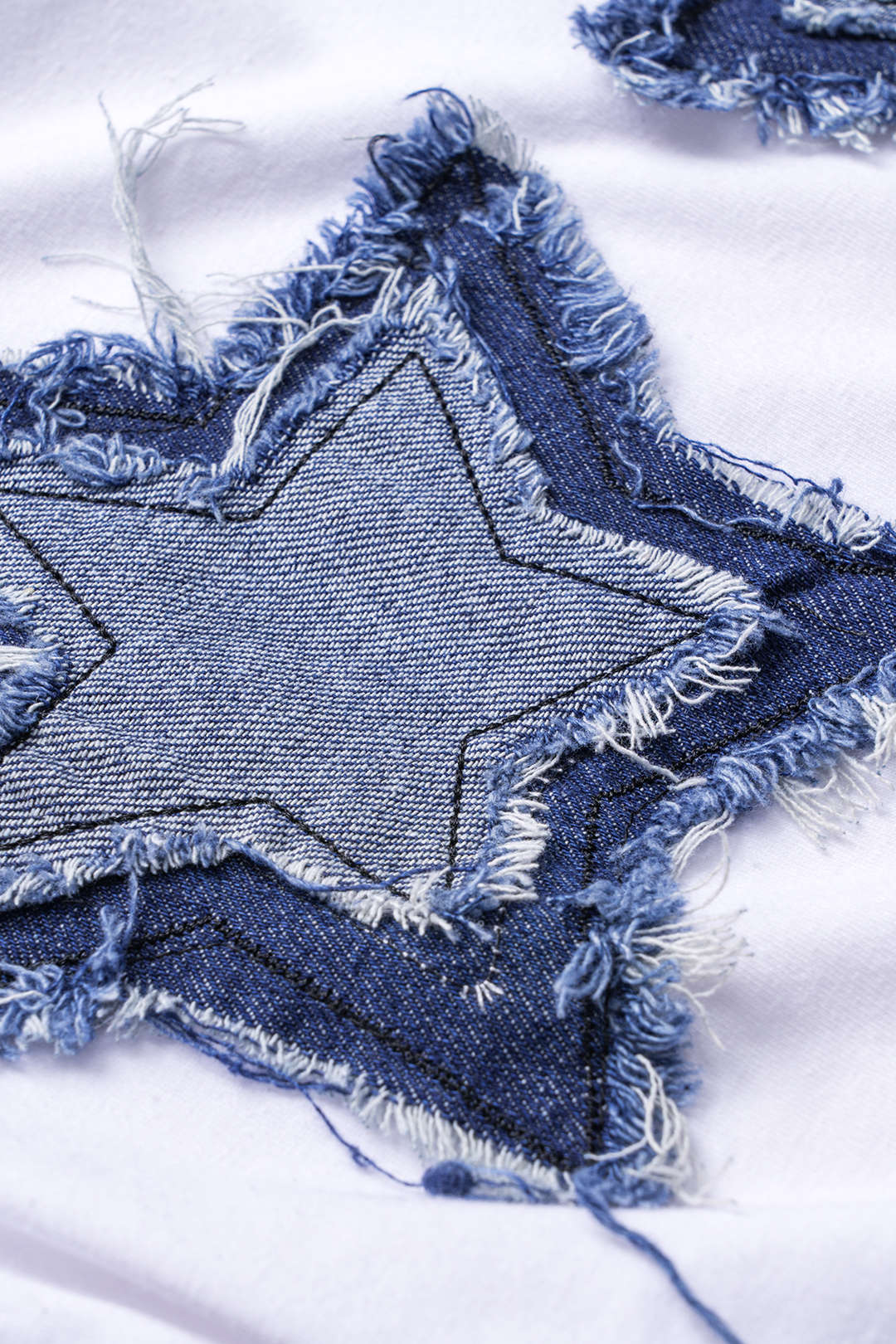 Plus Size Round Neck Denim Patchwork Short Sleeve Tee