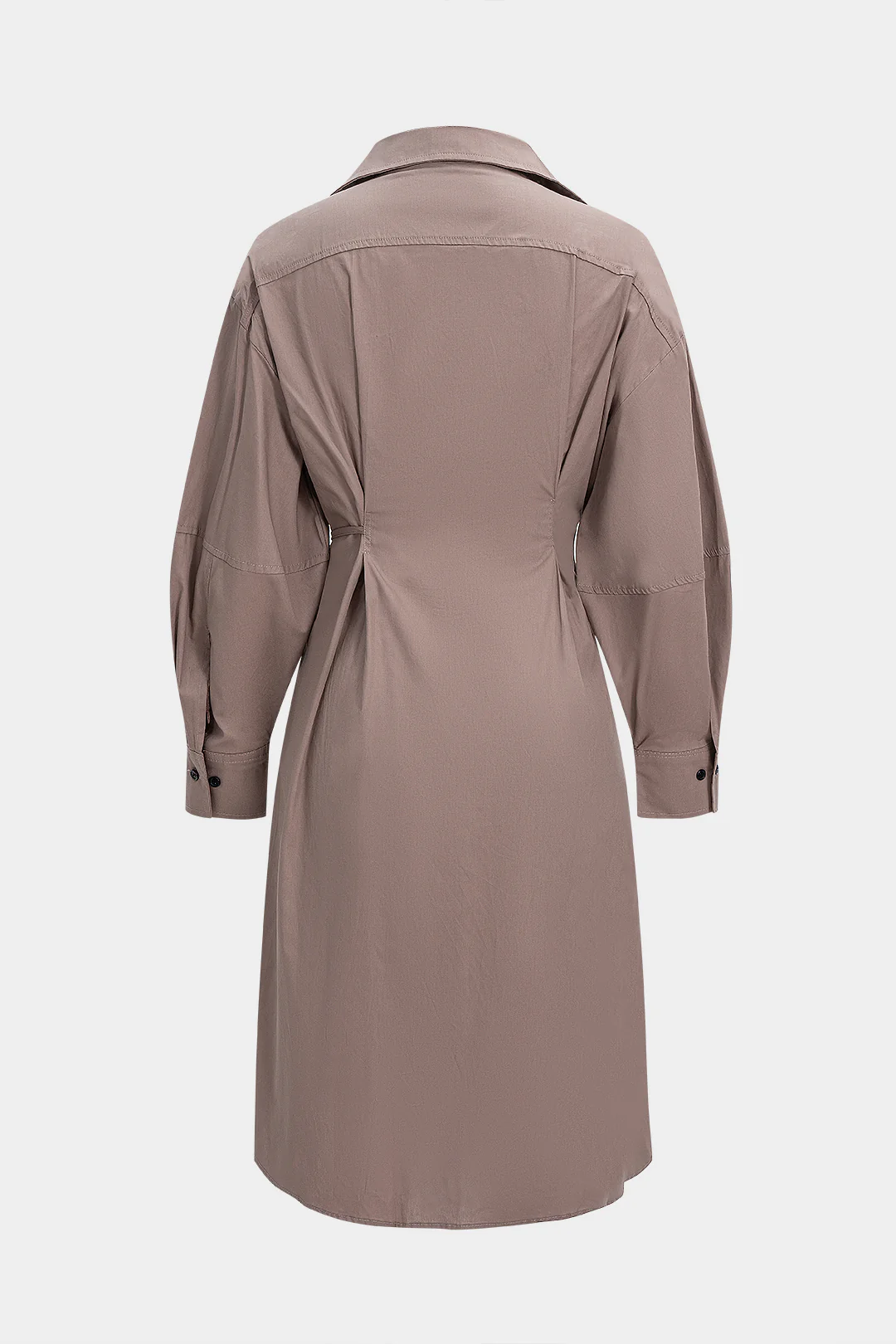 Button Tie-Up Asymmetrical Long Sleeve Midi Dress