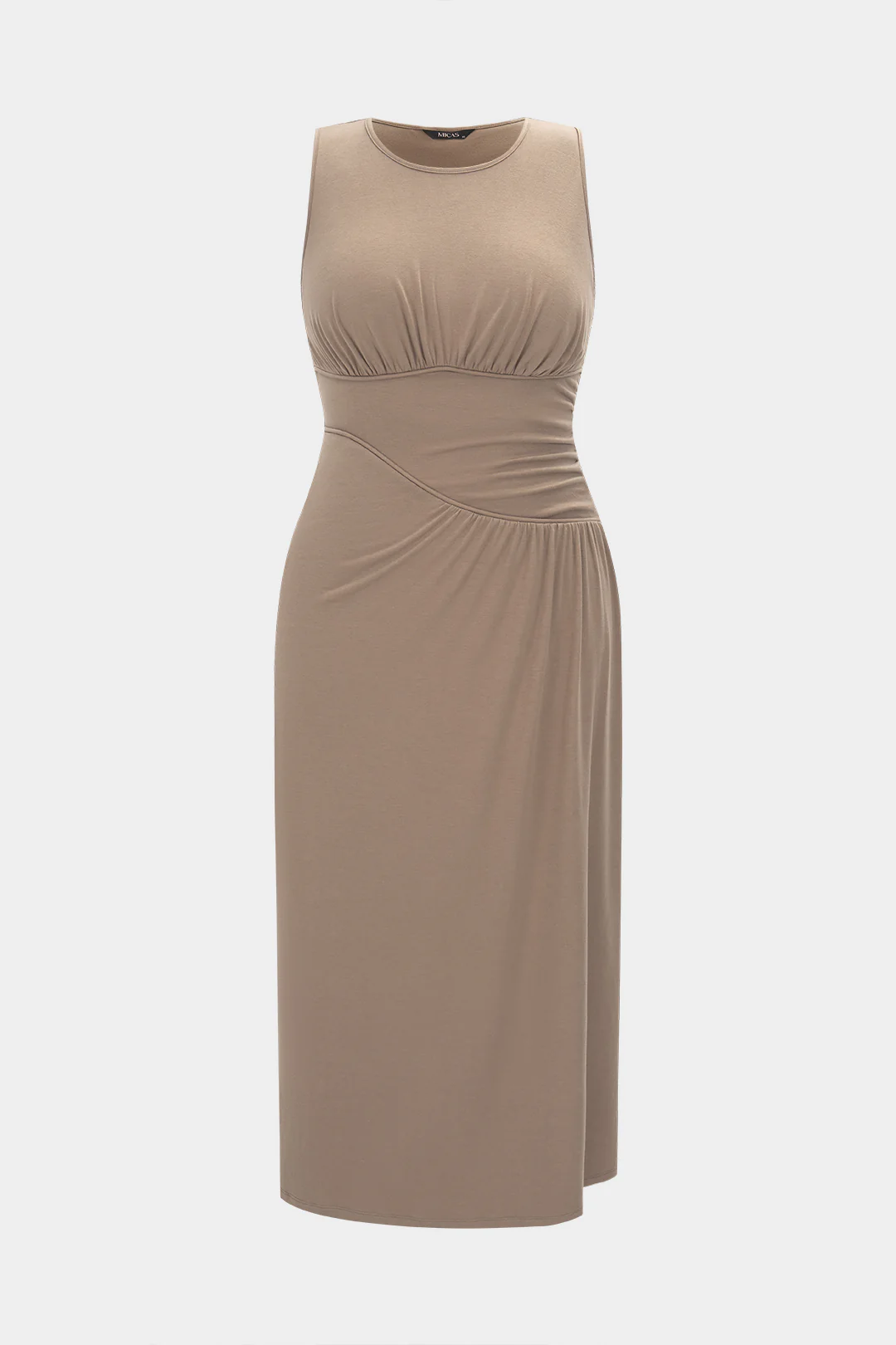Plus Size Ruched Sleeveless Mid-length Dress