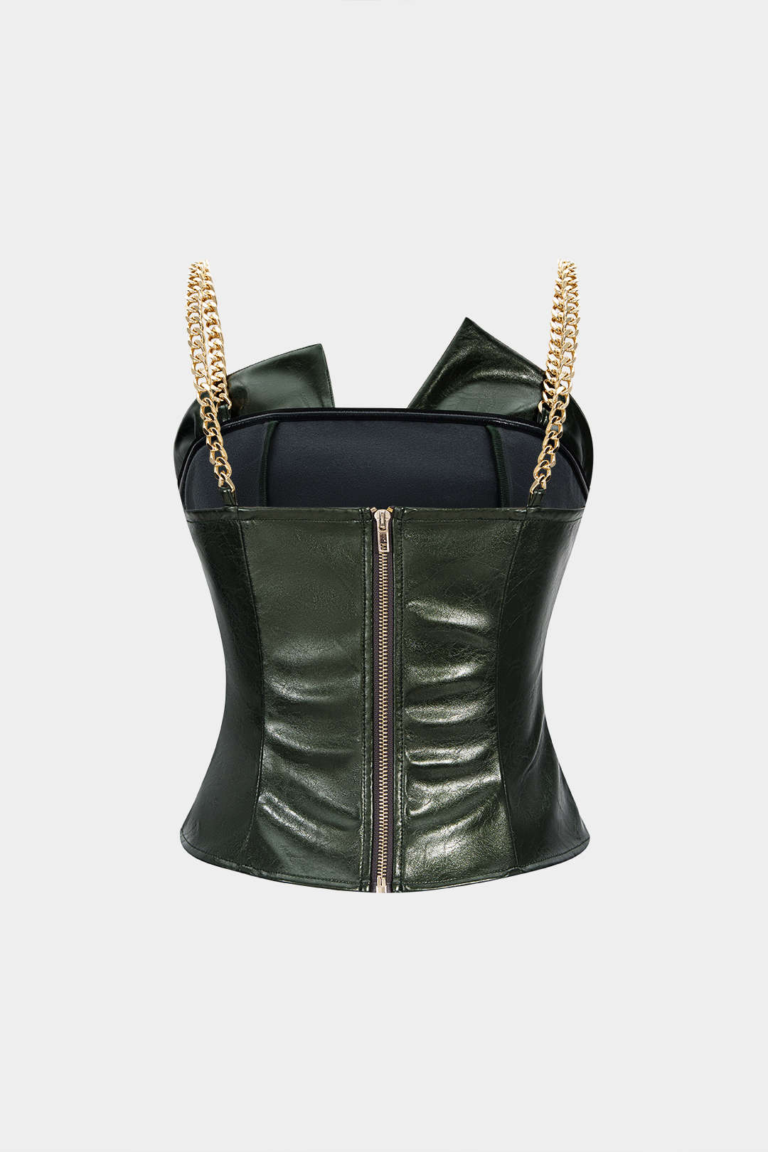 Faux Leather Metallic Chain Ruched Camisole Top