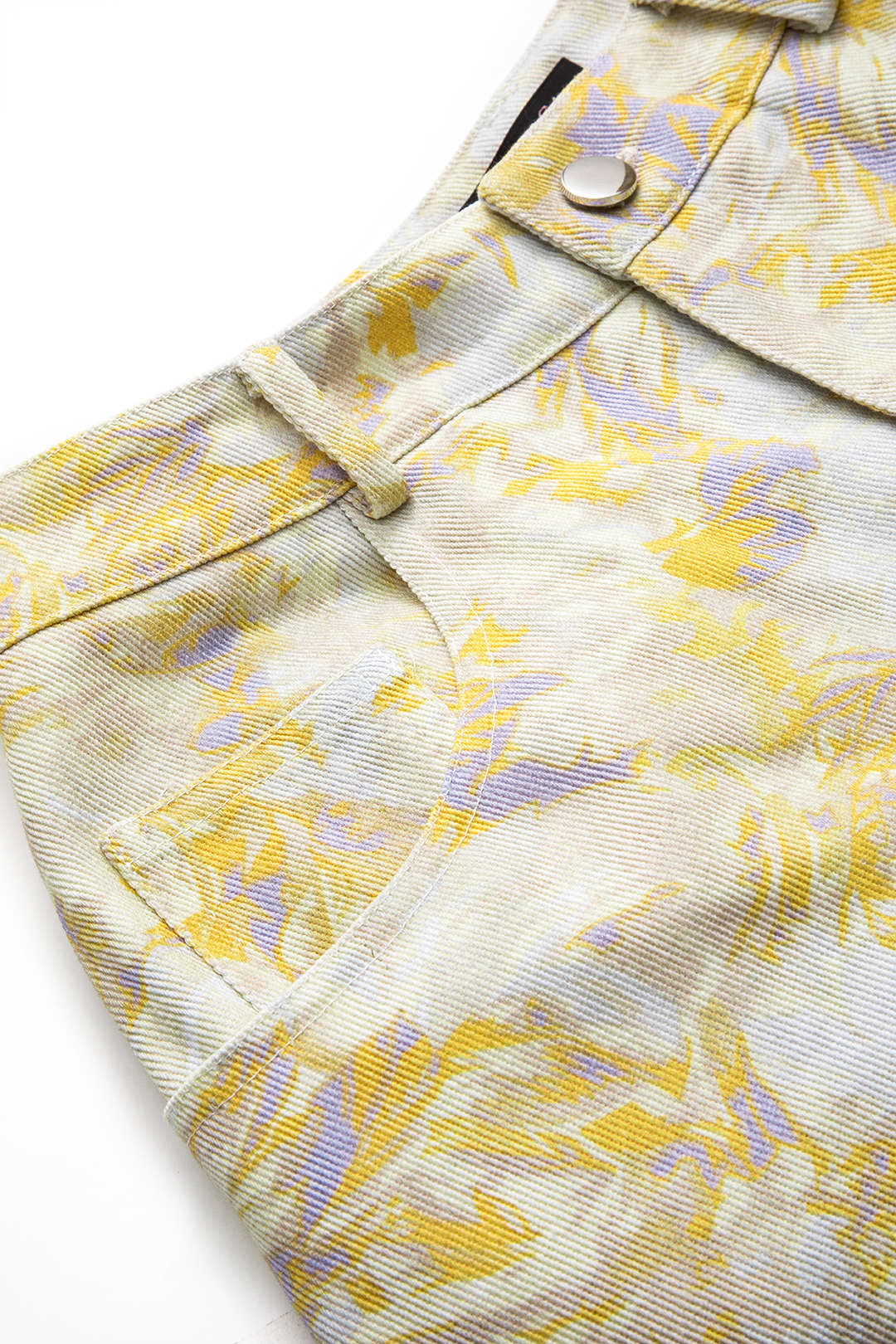 Abstract Printed Denim Button-Pocket Wide-Leg Trousers