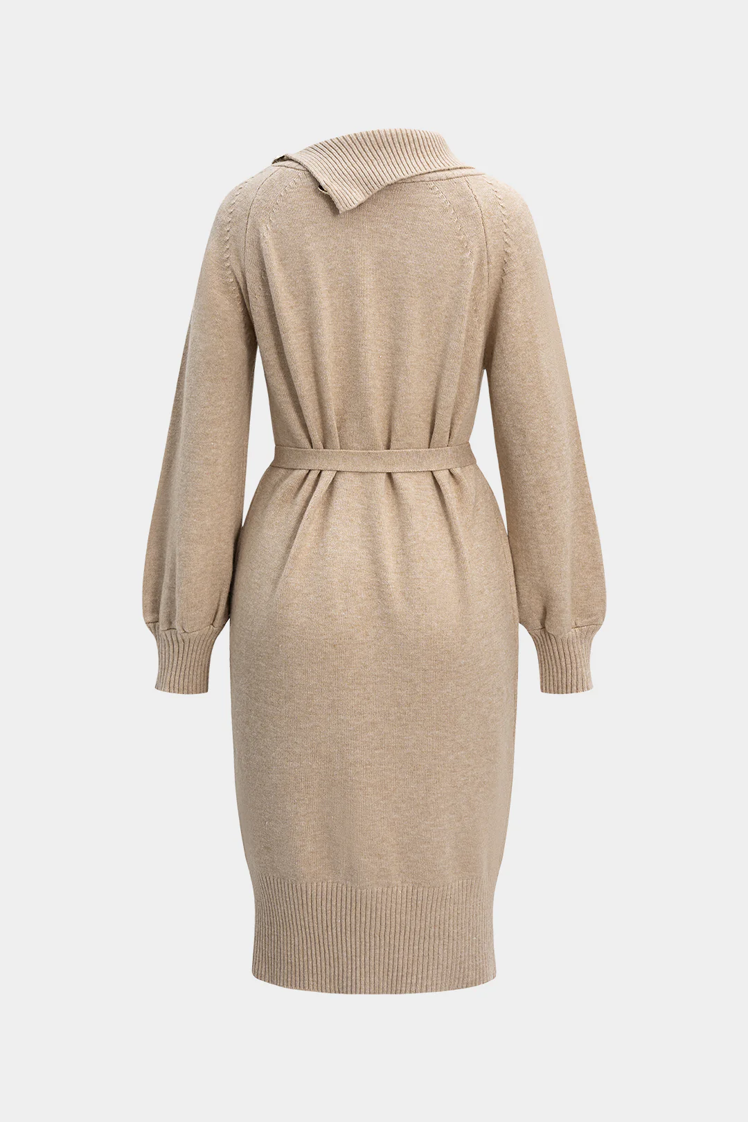 Knit Asymmetrical Button Tie-Up Long Sleeve Dress