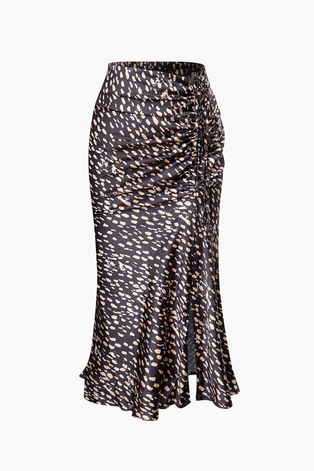Leopard Print Drawstring Split Skirt