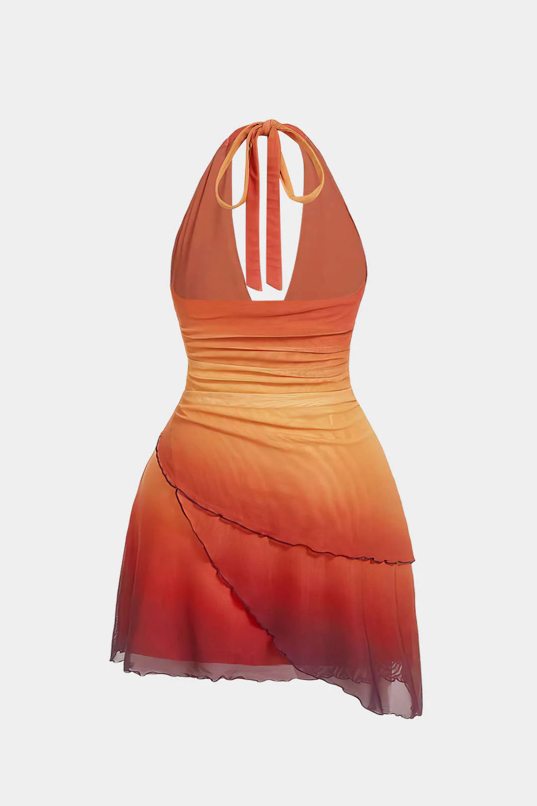 Plus Size Ombre Print Halter Neck Tie-Up Knot Sleeveless Mini Dress
