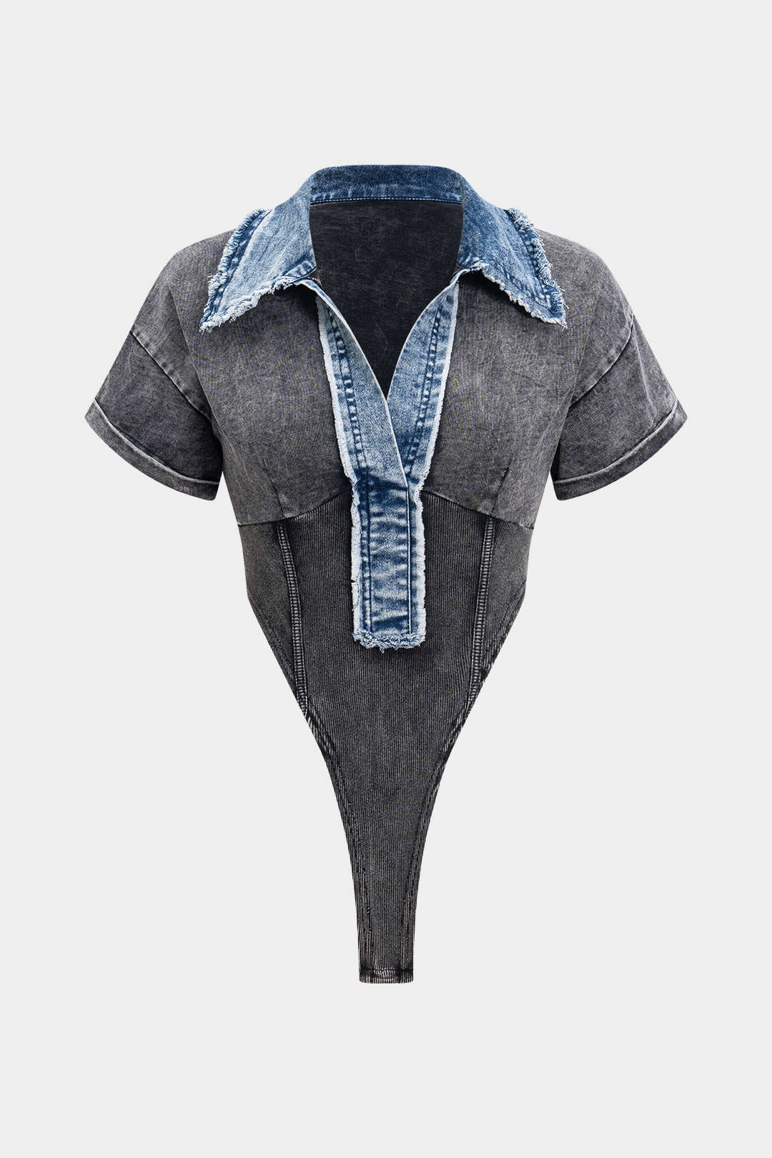 Patchwork Bodysuit and Skirt Ensemble