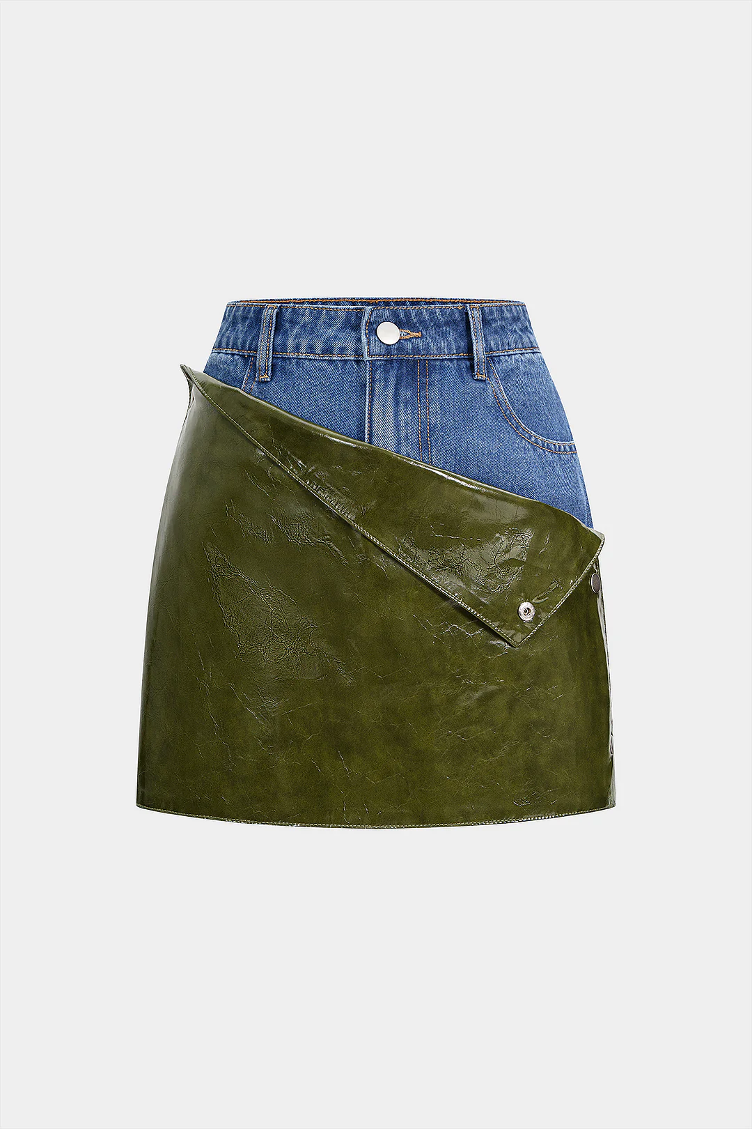 Denim Faux Leather Patchwork Skirt