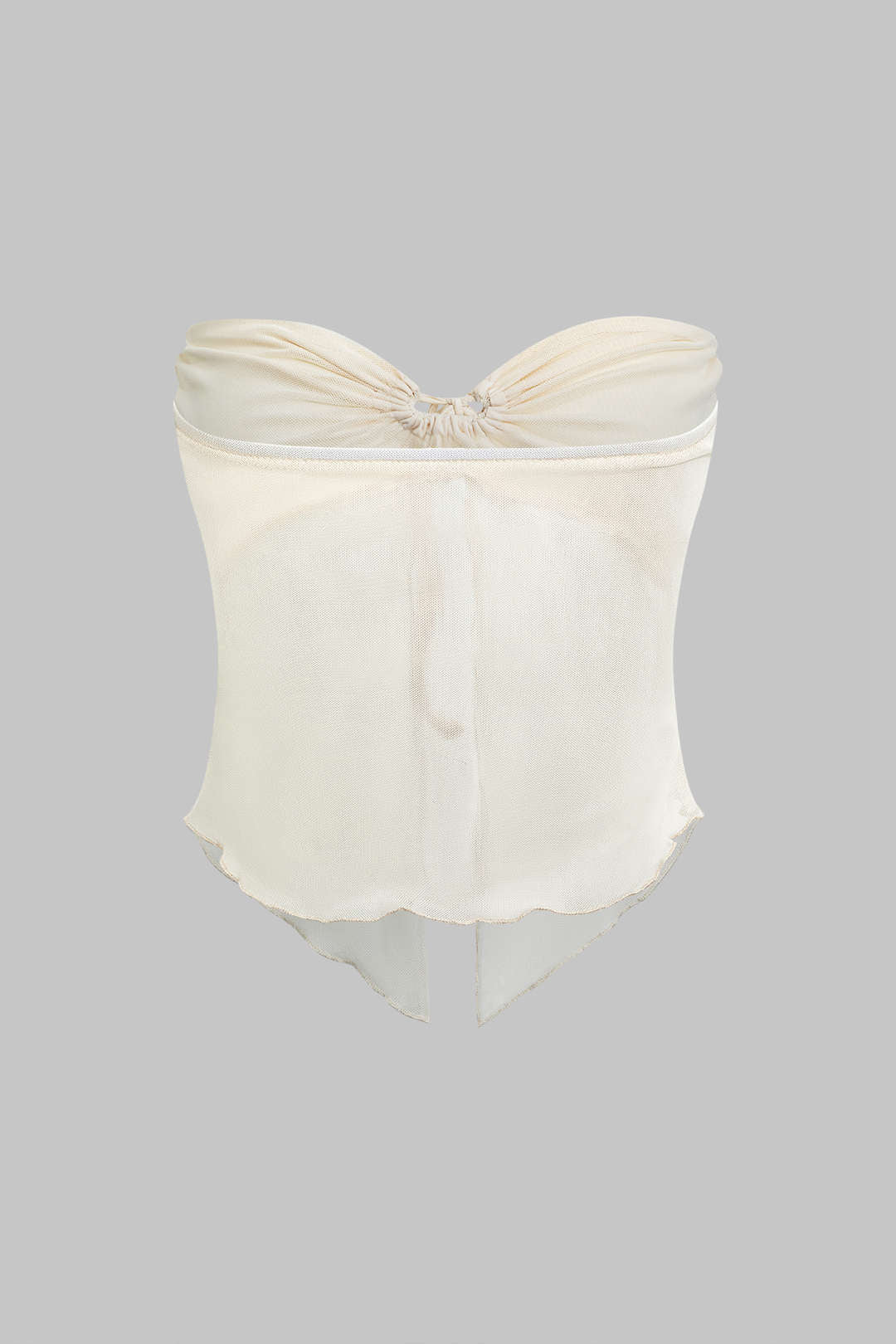 Ruched Sleeveless Double-Layered Mesh Split Strapless Top and Maxi Skirt Ensemble