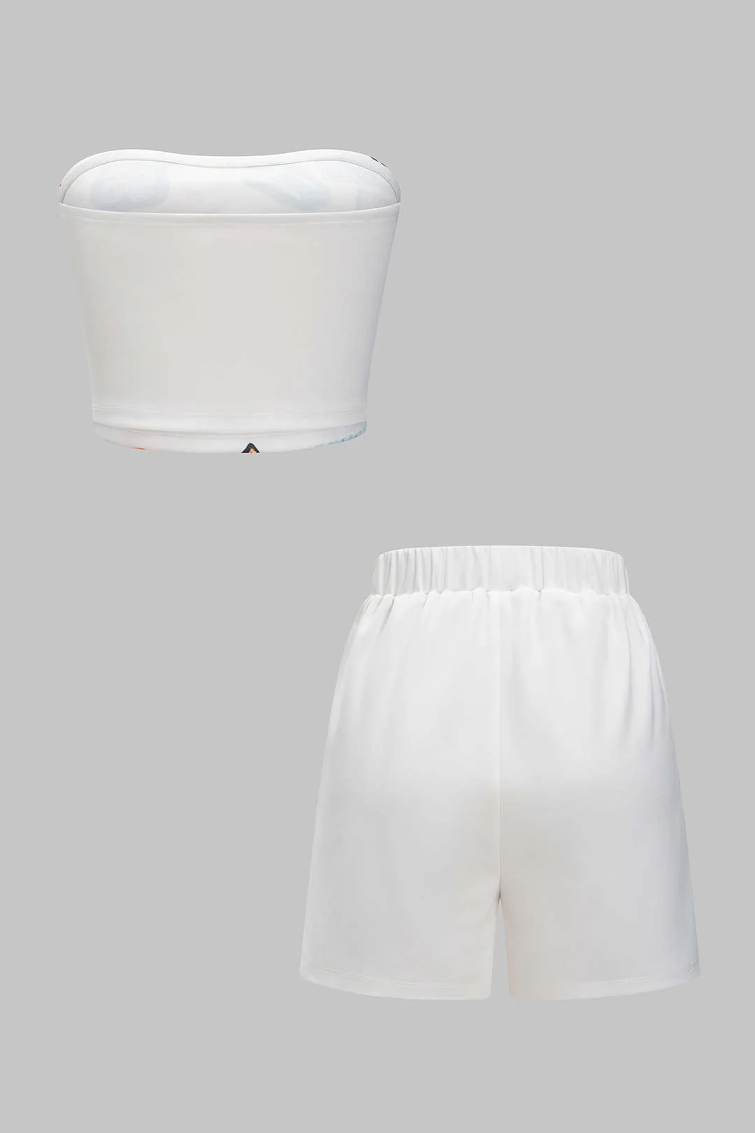 Vintage Print Tube Top and High-Waisted Shorts Set