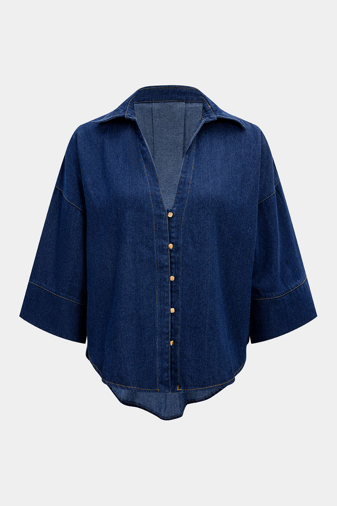 Denim V-Neck Short-Sleeve Shirt