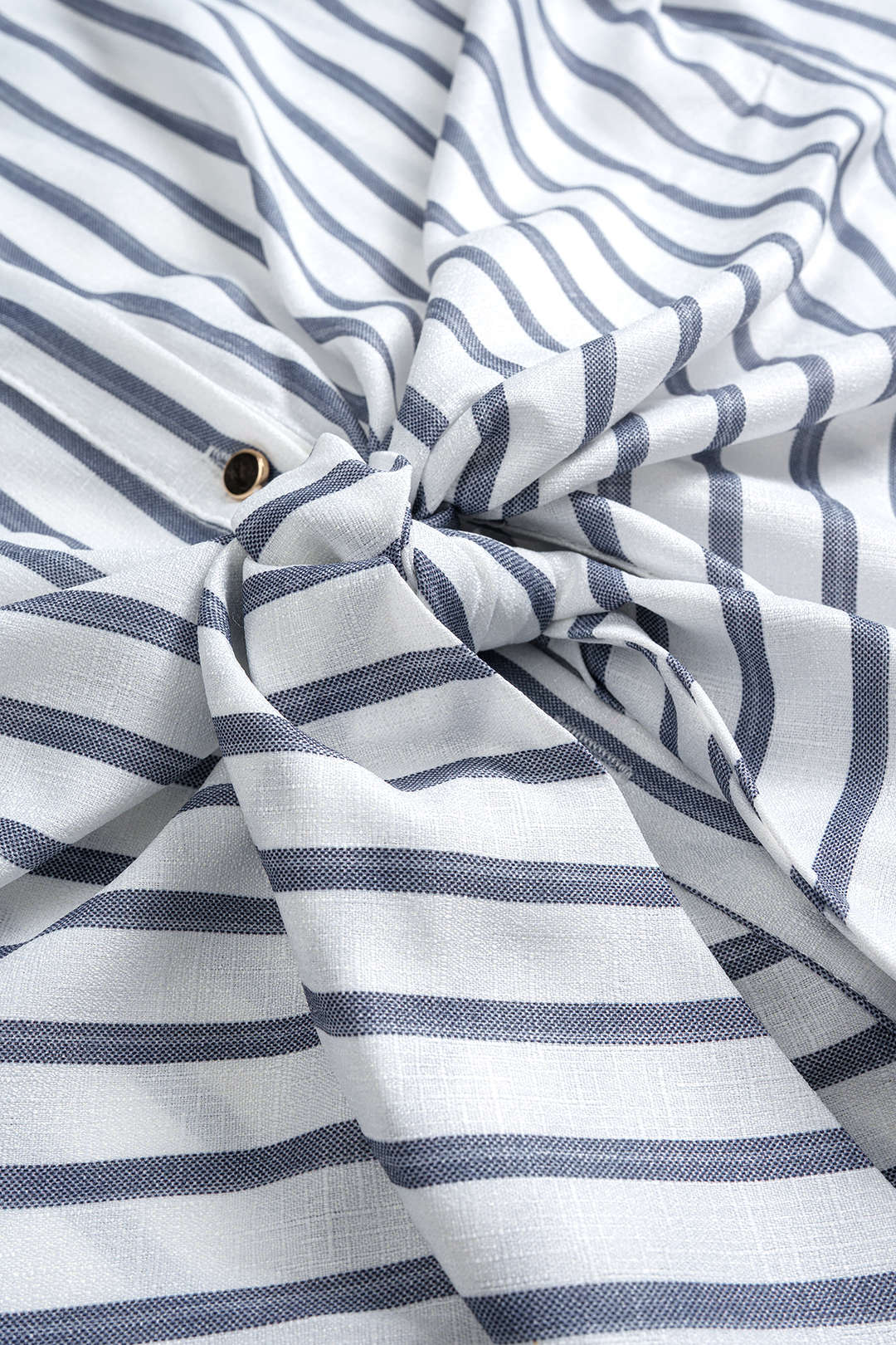 Linen Stripes Print Tie-Up Short-Sleeve Shirt