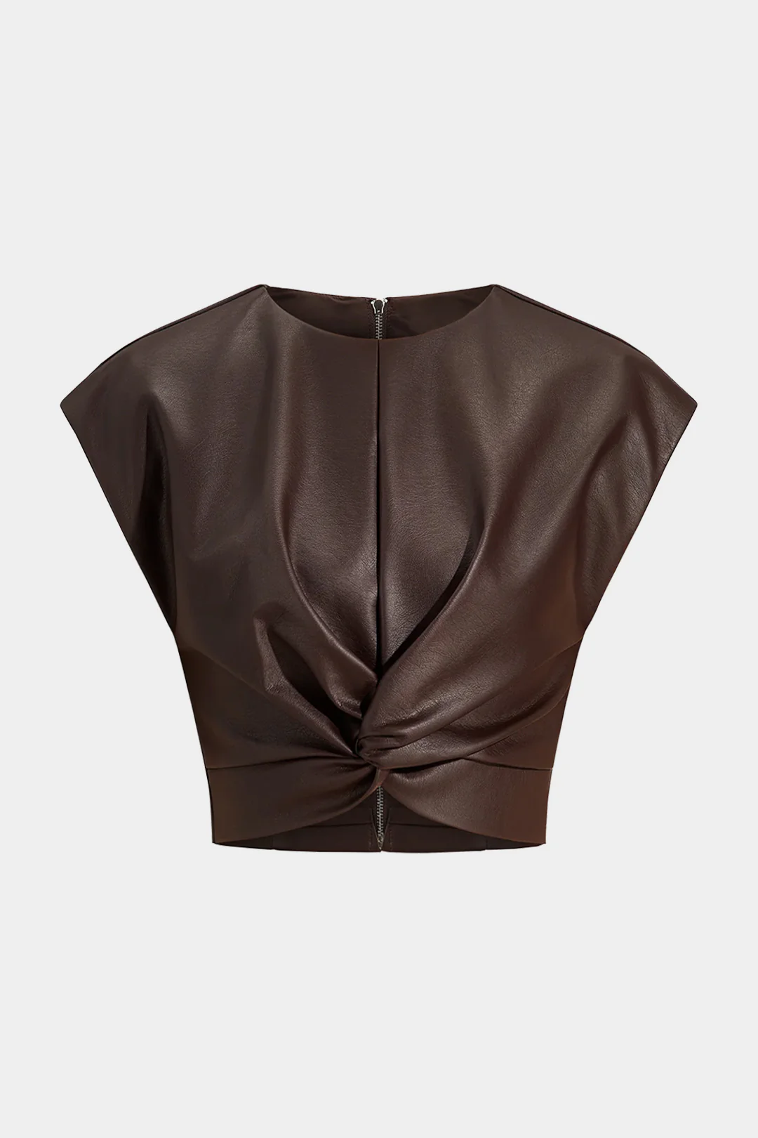 Faux Leather Zipper Twist Knot Tank Top