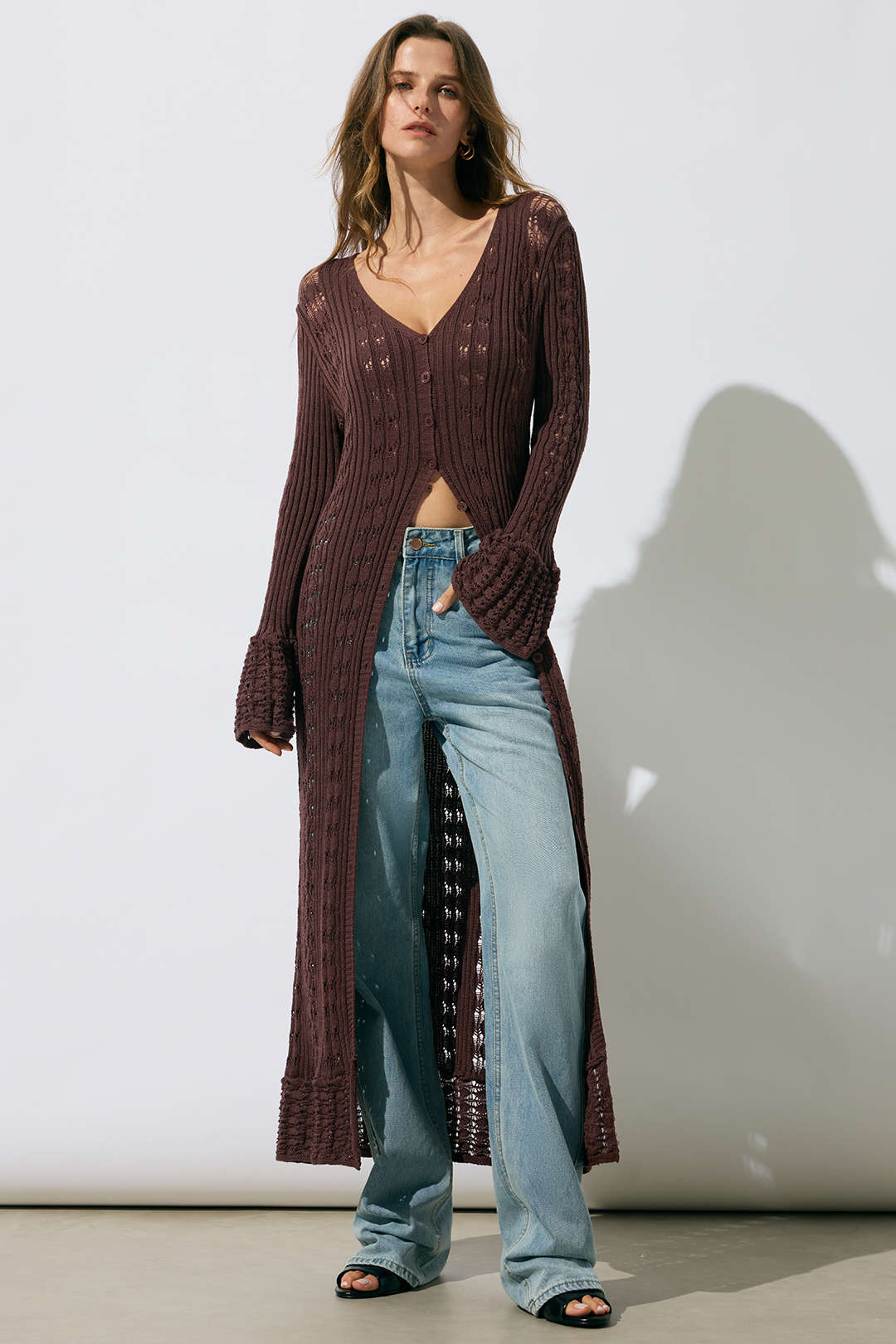 Knit Cut Out Button Ruffle Short Sleeve Dress