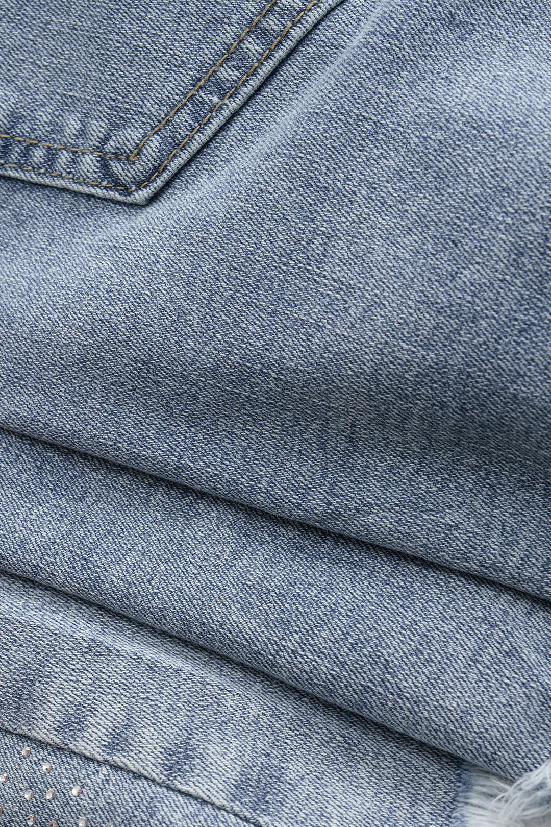 Denim Heart Pattern Rhinestone Frayed Shorts