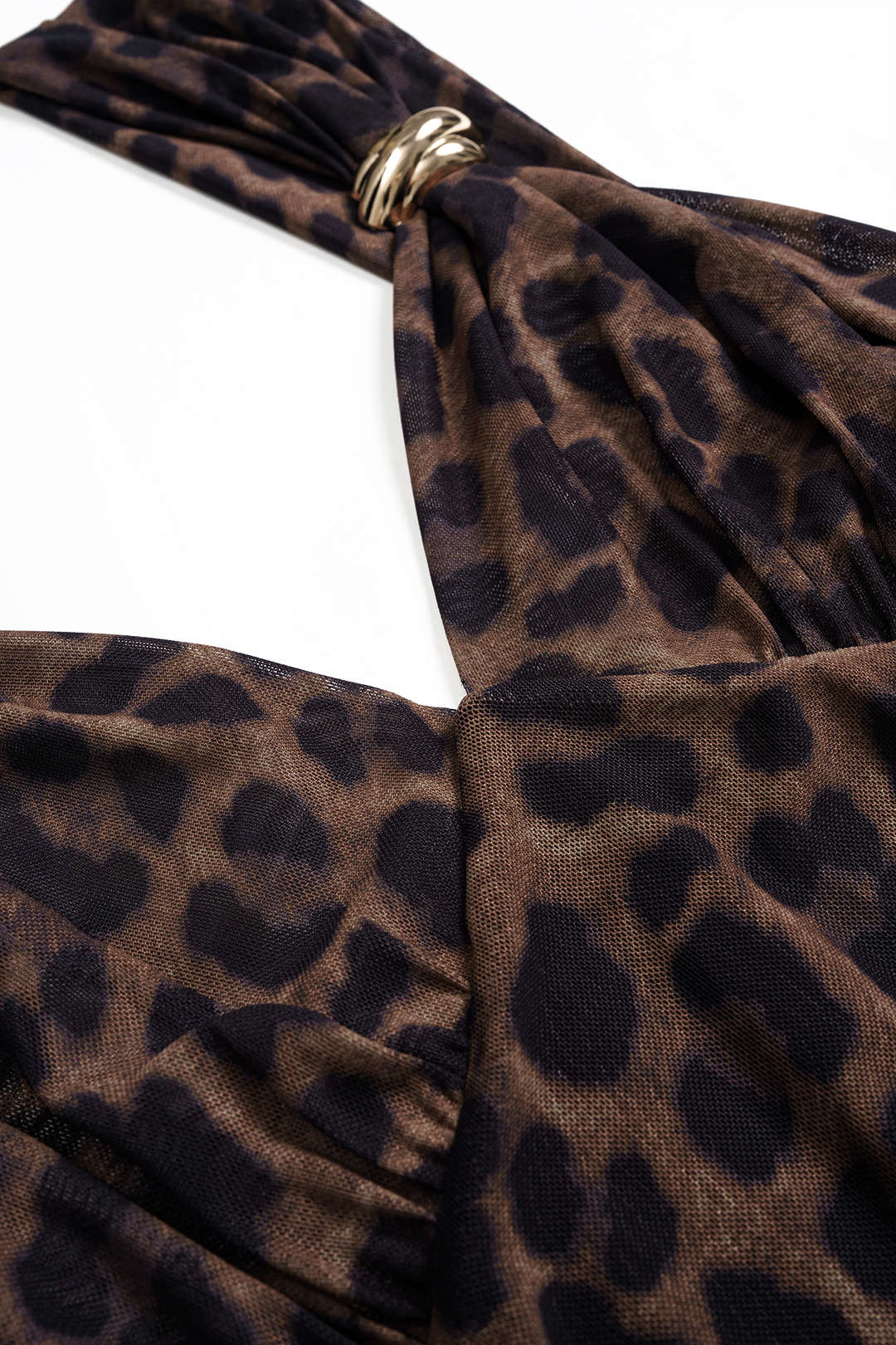 Leopard Print Mesh Metallic Ruched Slip Sleeveless Mini Dress