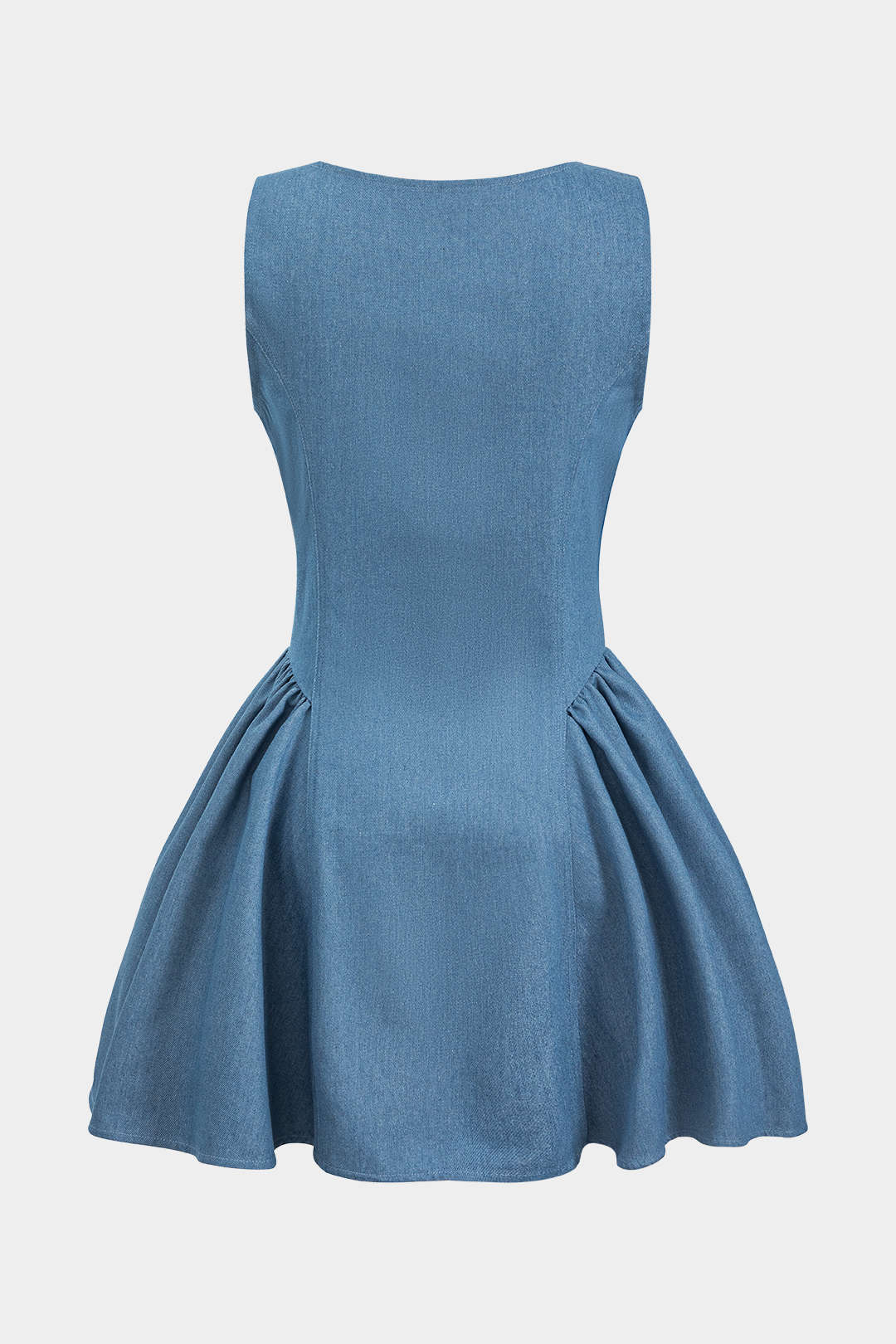 Button-Ruched Sleeveless Denim Dress