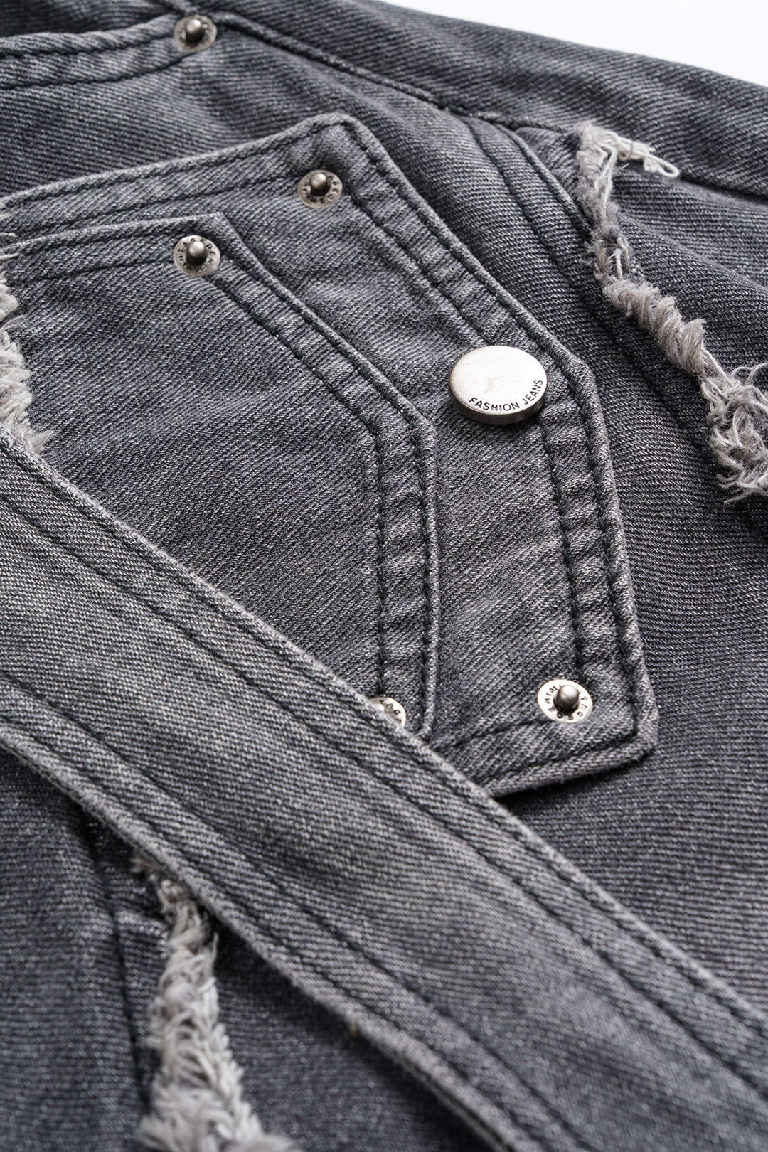 Denim Strappy Frayed Barrel Jeans